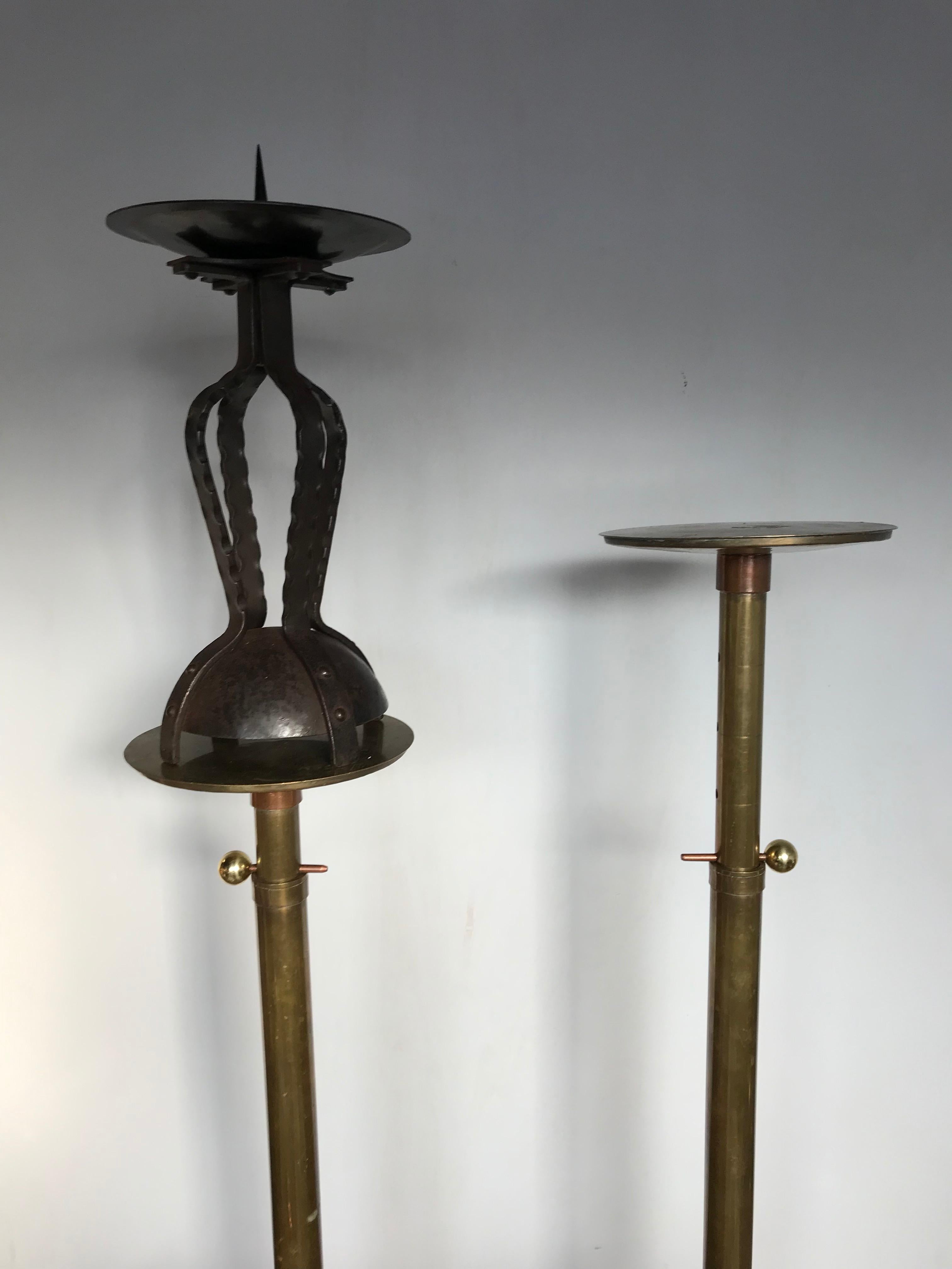 Artistic Design and All Handcrafted, Wrought Iron Arts & Crafts Candlestick For Sale 3