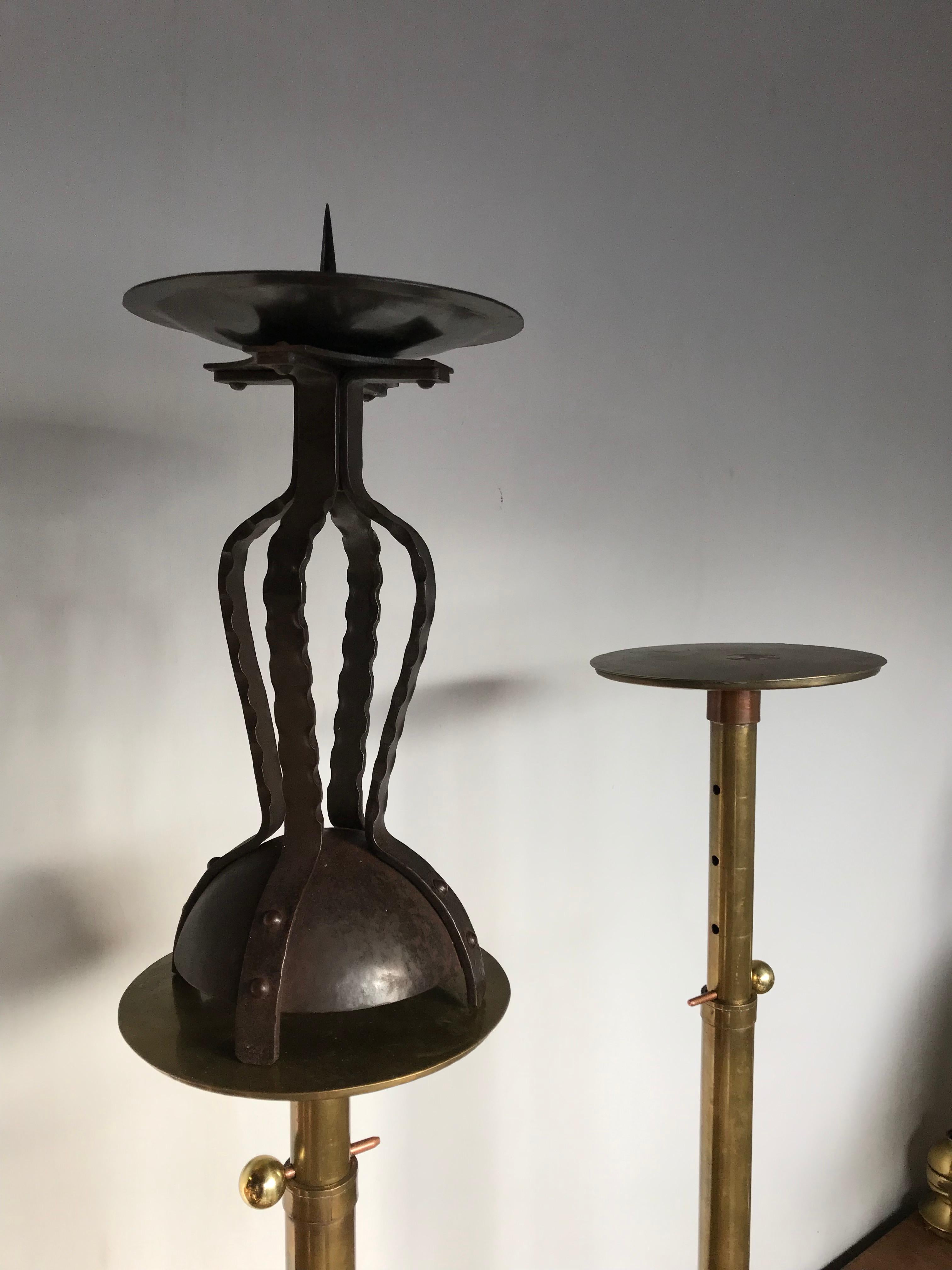 Arts and Crafts Artistic Design and All Handcrafted, Wrought Iron Arts & Crafts Candlestick For Sale