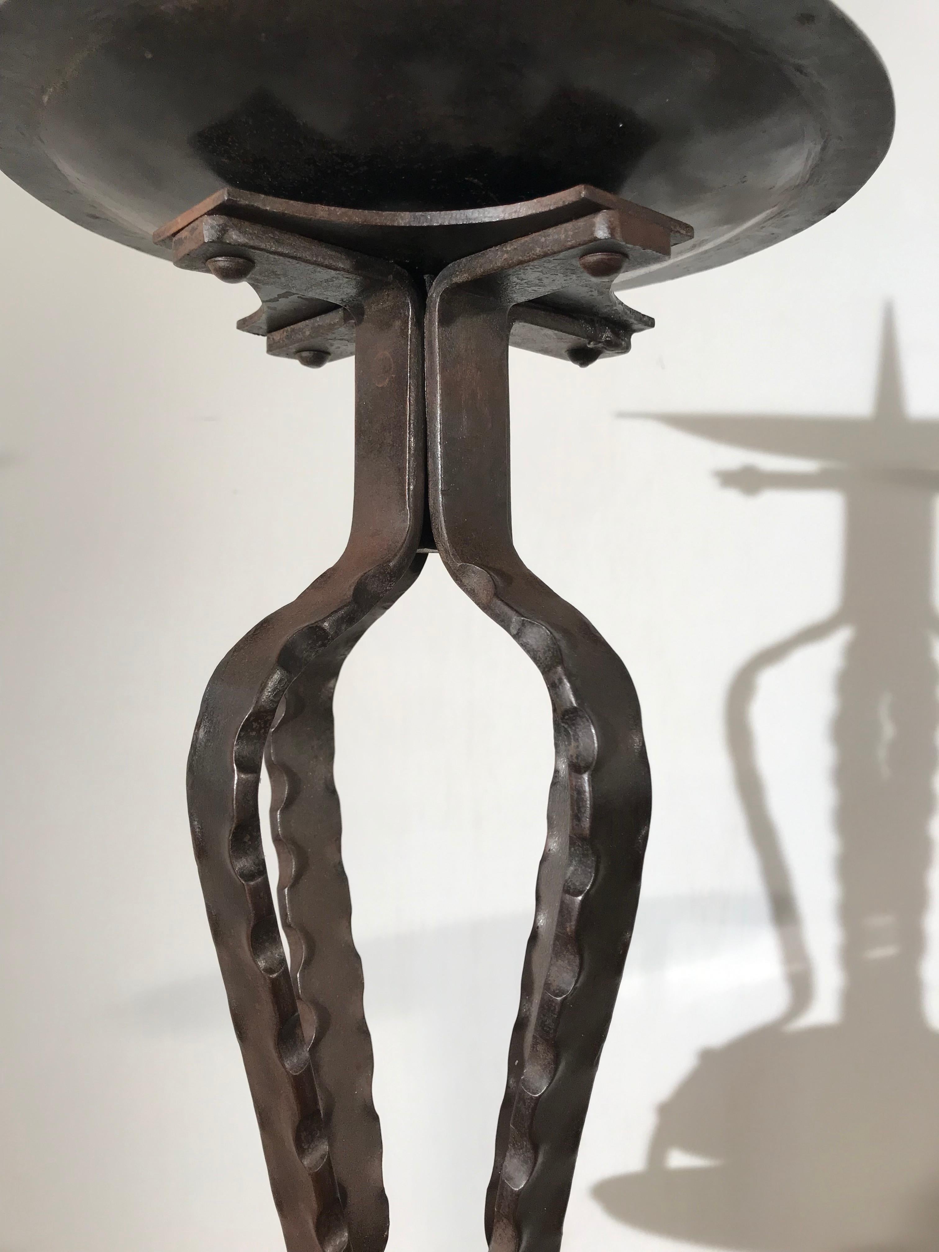 Hand-Crafted Artistic Design and All Handcrafted, Wrought Iron Arts & Crafts Candlestick For Sale