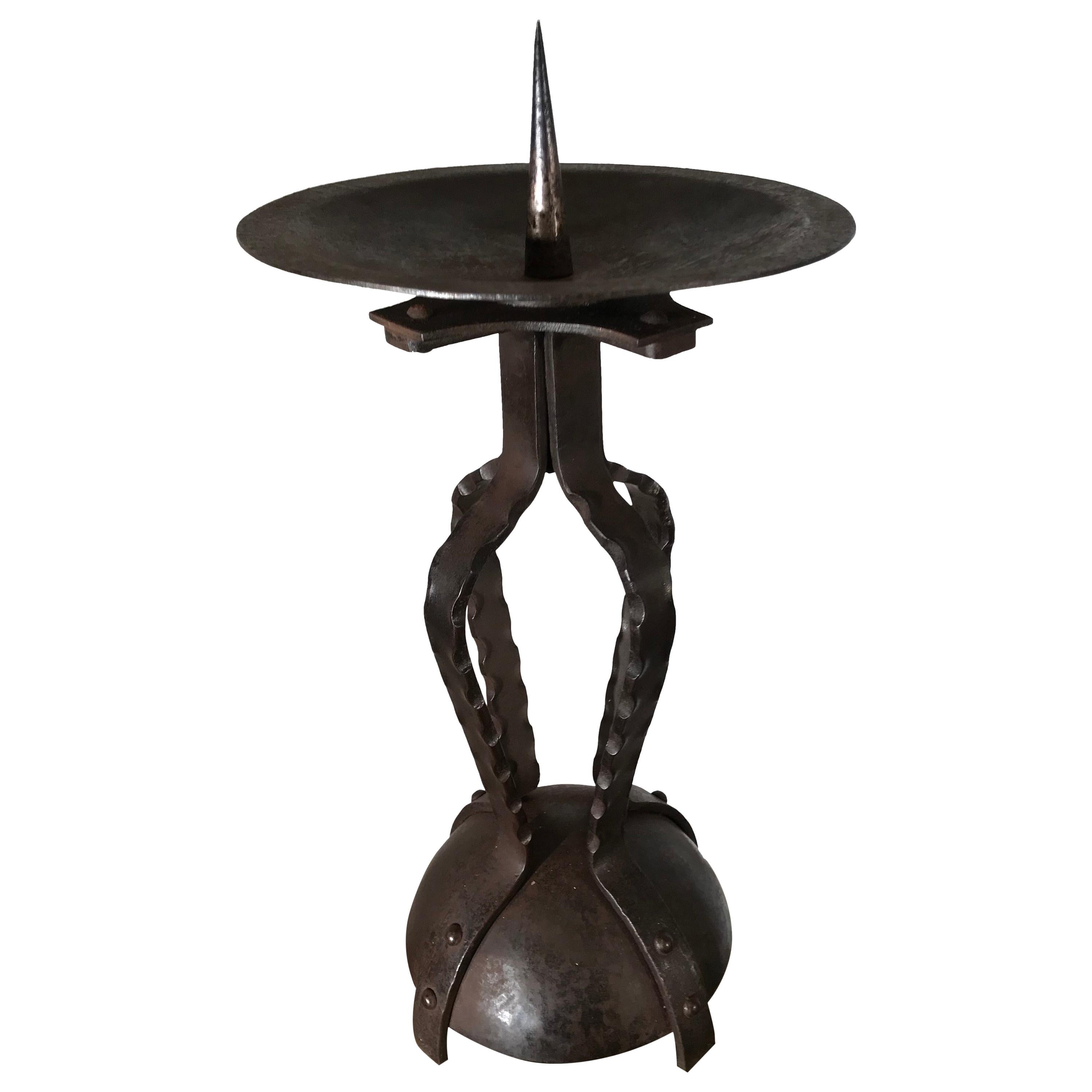 Artistic Design and All Handcrafted, Wrought Iron Arts & Crafts Candlestick For Sale