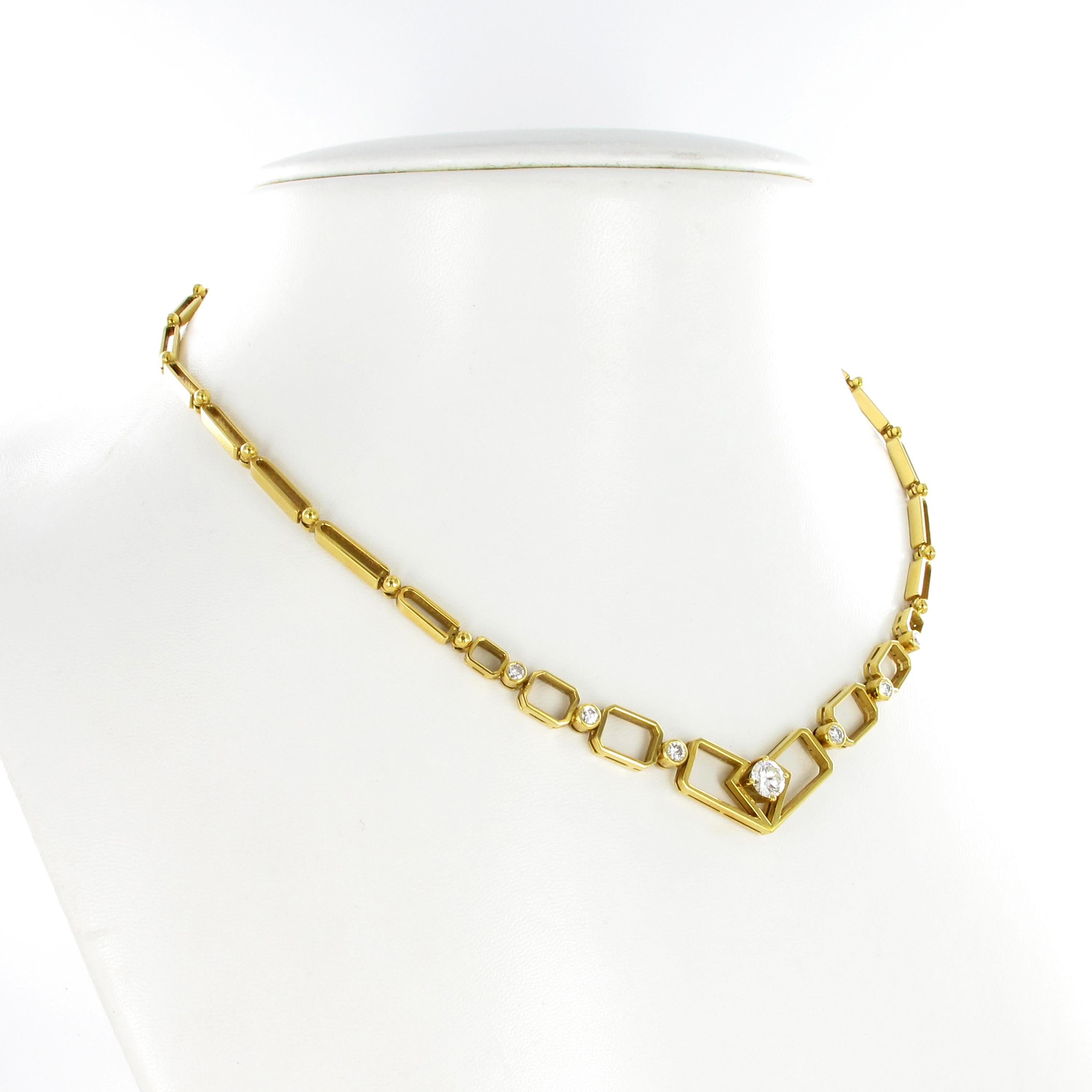 Modern Artistic Diamond Link Necklace in Yellow Gold For Sale