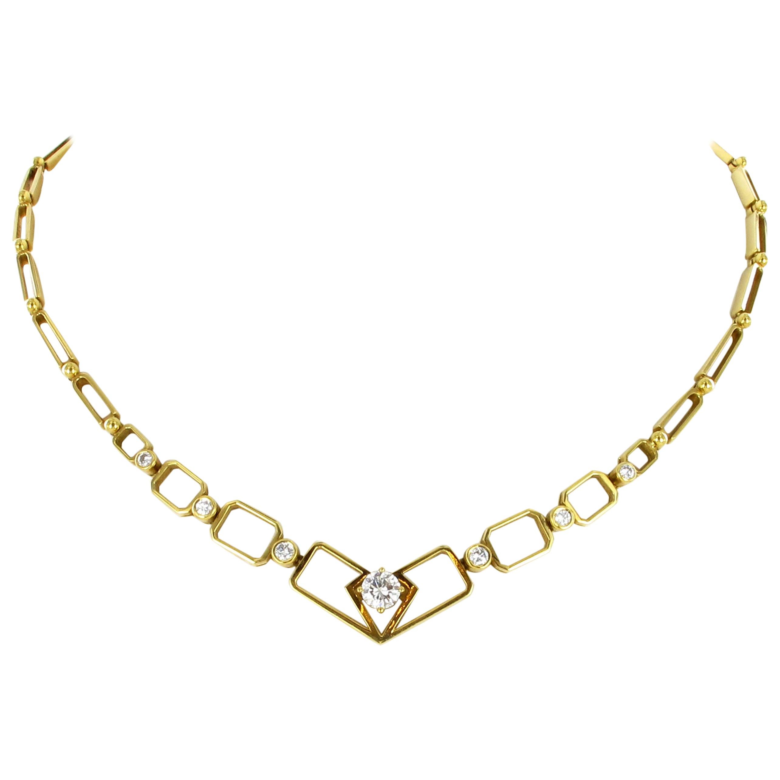 Artistic Diamond Link Necklace in Yellow Gold For Sale
