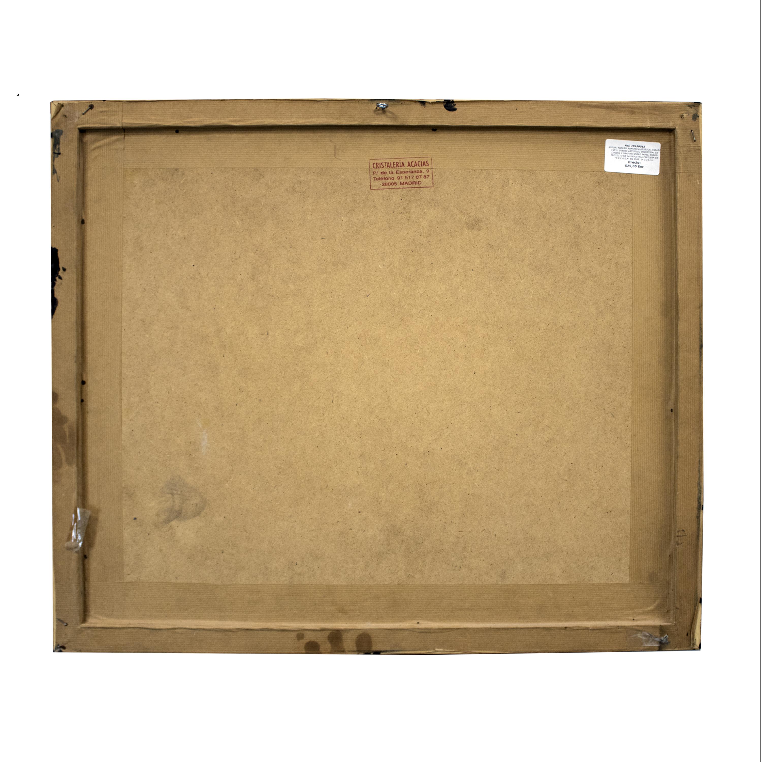 Die künstlerische Zeichnung in Kohle und Graphit von Adolfo Almarcha, Spanien, 1978 (Glas) im Angebot