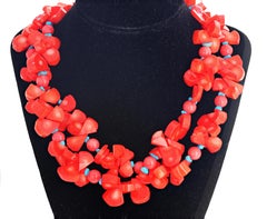Gemjunky BoHo Chic Orange Coral and Turquoise Double Strand Necklace