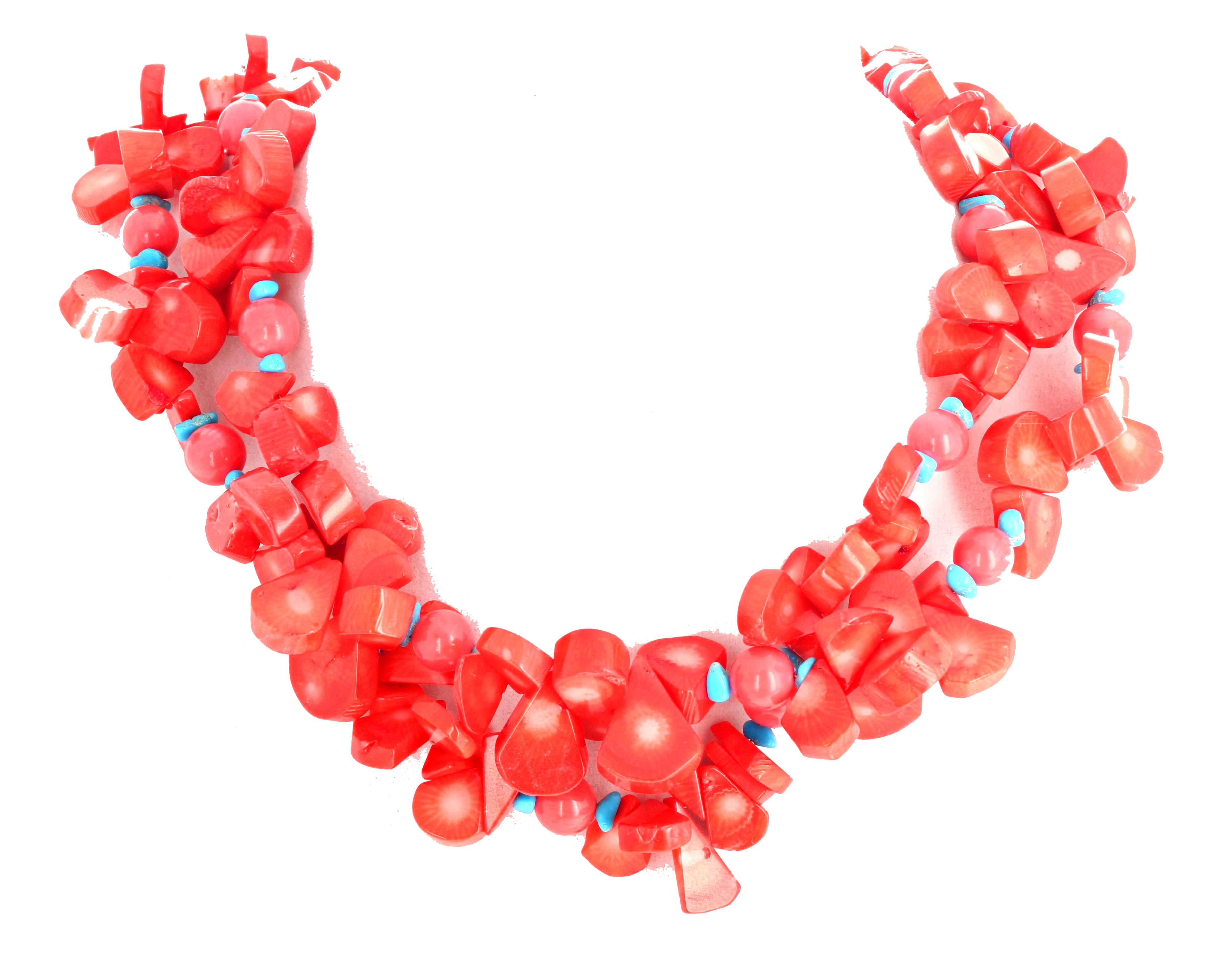Bead Gemjunky BoHo Chic Orange Coral and Turquoise Double Strand Necklace