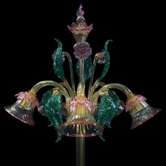Lampadaire artistique à 5 bras en verre de Murano ambré, détails colorés par Multiforme