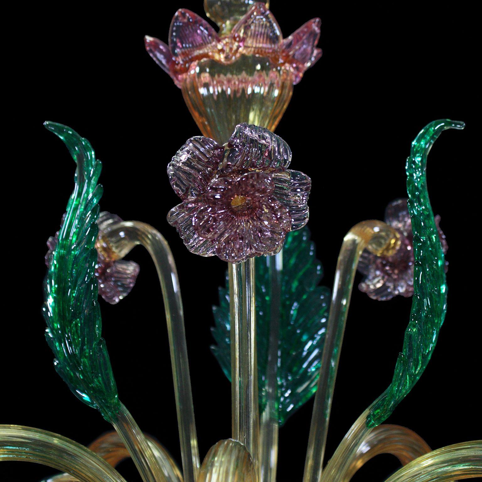 Lampadaire artistique à 5 bras en verre de Murano ambré, détails colorés par Multiforme Neuf - En vente à Trebaseleghe, IT