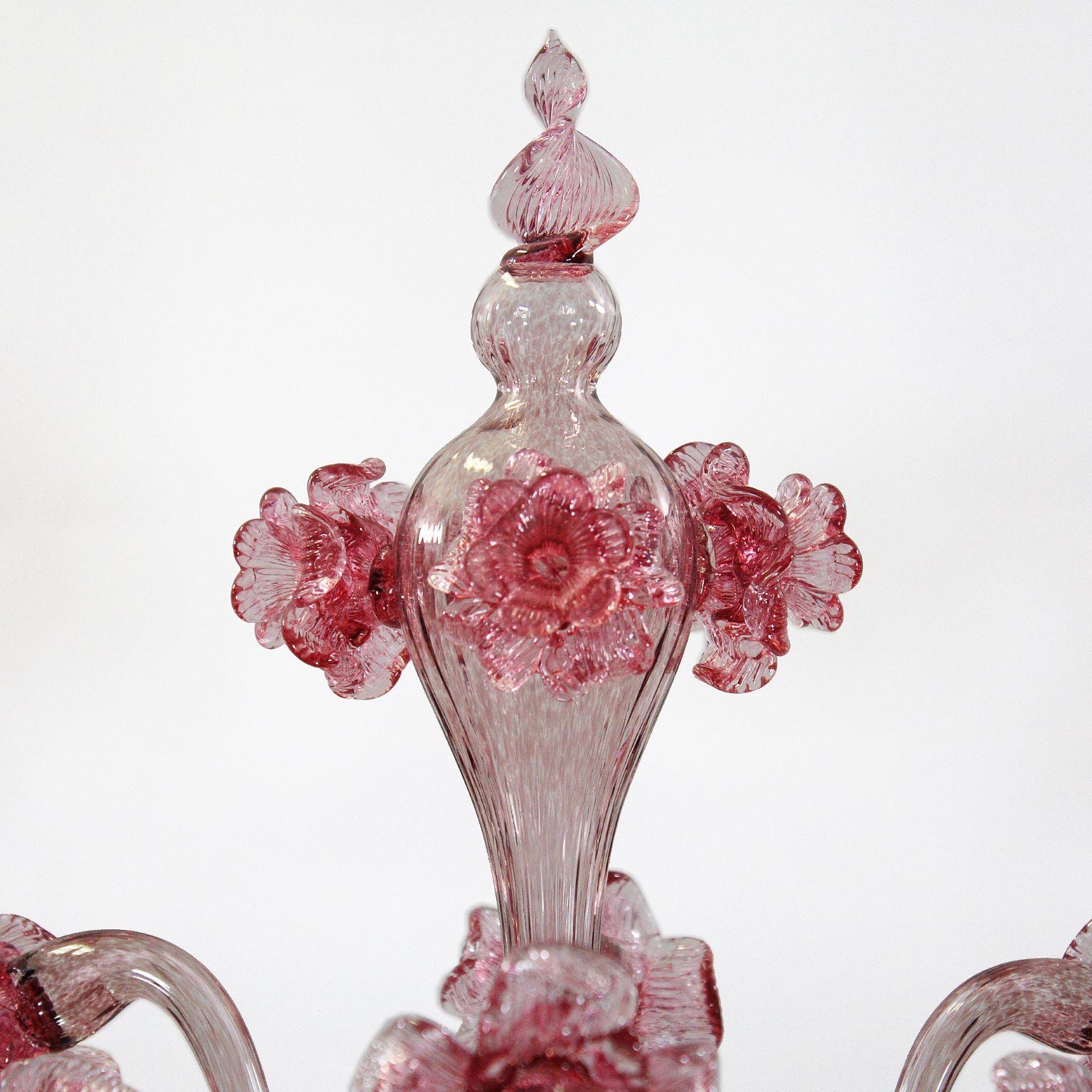 Other Artistic Floor Lamp 5 Arms Amethyst Murano Glass, Pink Details by Multiforme For Sale