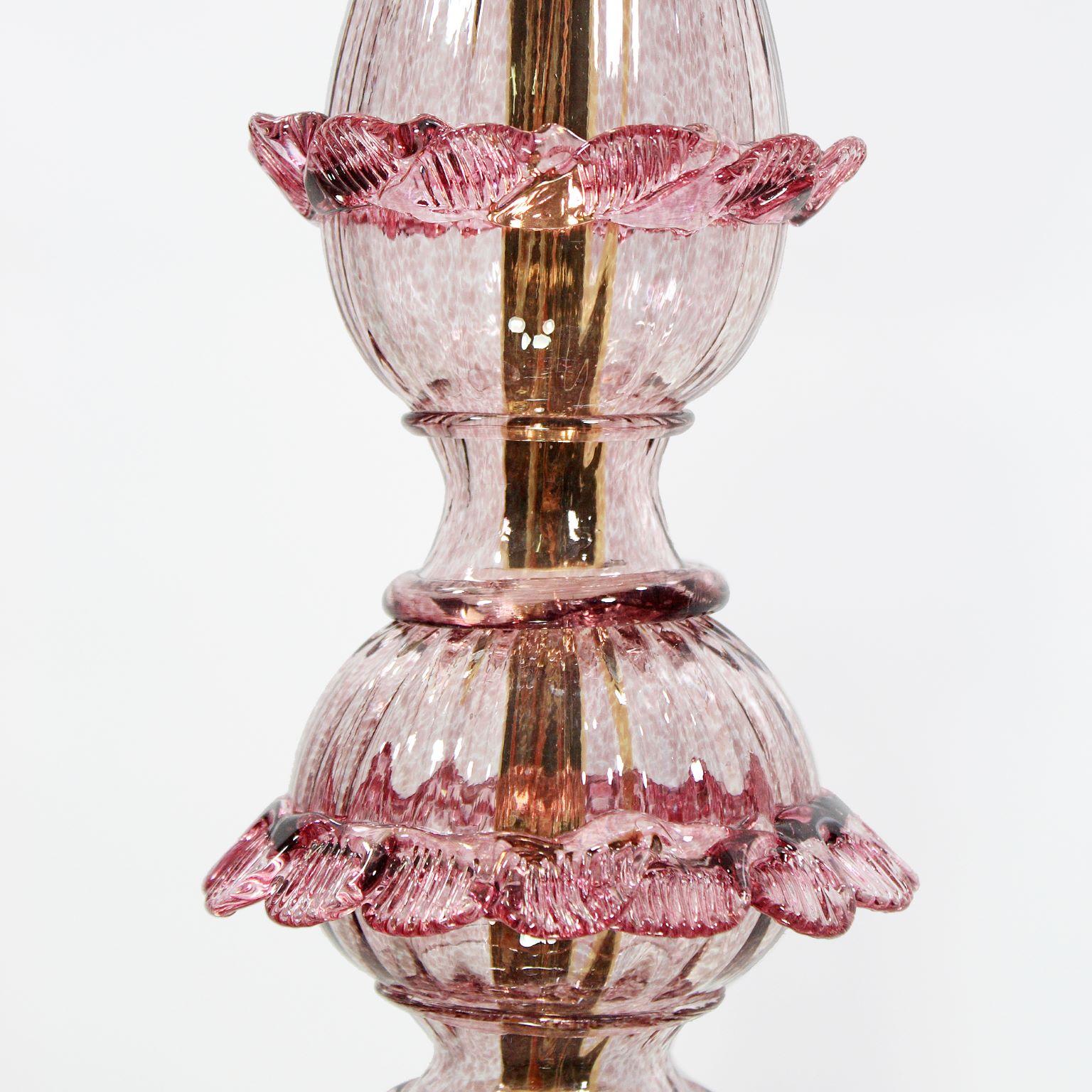 Italian Artistic Floor Lamp 5 Arms Amethyst Murano Glass, Pink Details by Multiforme For Sale