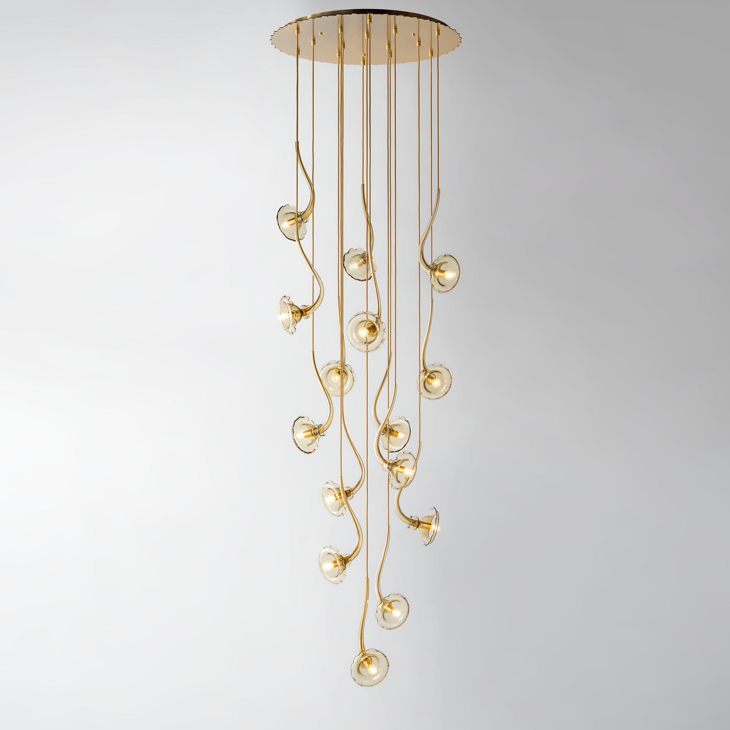 Chandelier composed of 15 pagliesque glass chalices with a brushed gold structure. Floral-inspired composition, glass blown and handcrafted by skilled Venetian craftsmen.

Ikebana design Romano Saccani Architetti Associati is a collection of