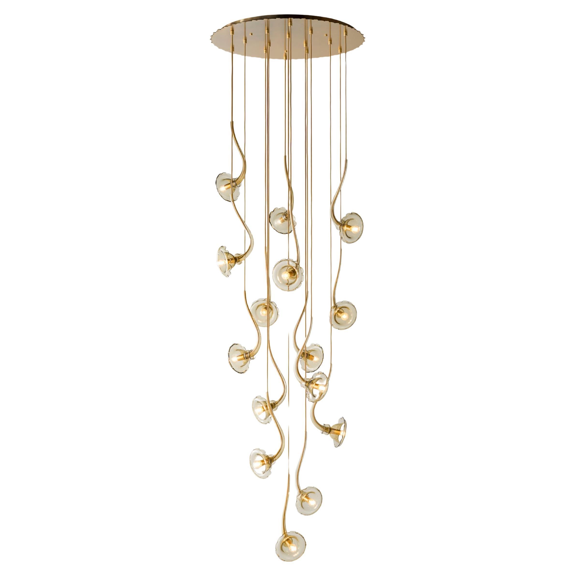 Artistic floral chandelier 15 lights straw Murano Glass Ikebana by Multiforme For Sale