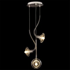 Lampadario artistico floreale a 3 bracci in vetro di Murano trasparente Ikebana di Multiforme