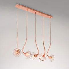 Lampadario artistico floreale a 5 bracci in vetro di Murano rosa Ikebana di Multiforme
