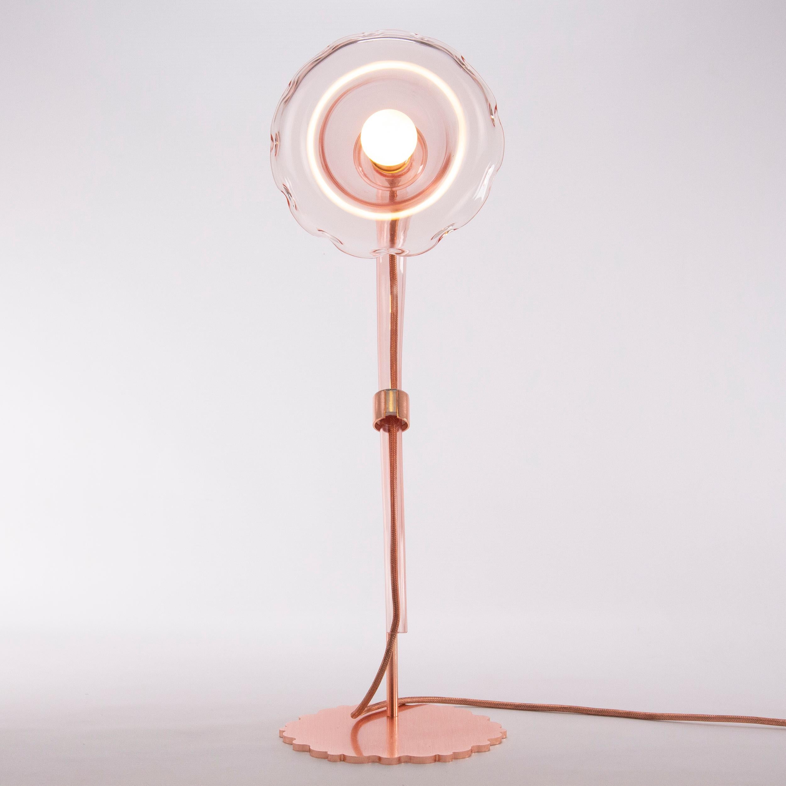 Italian Artistic Floral Table Lamp 1 Arm Pink Murano Glass Ikebana by Multiforme For Sale