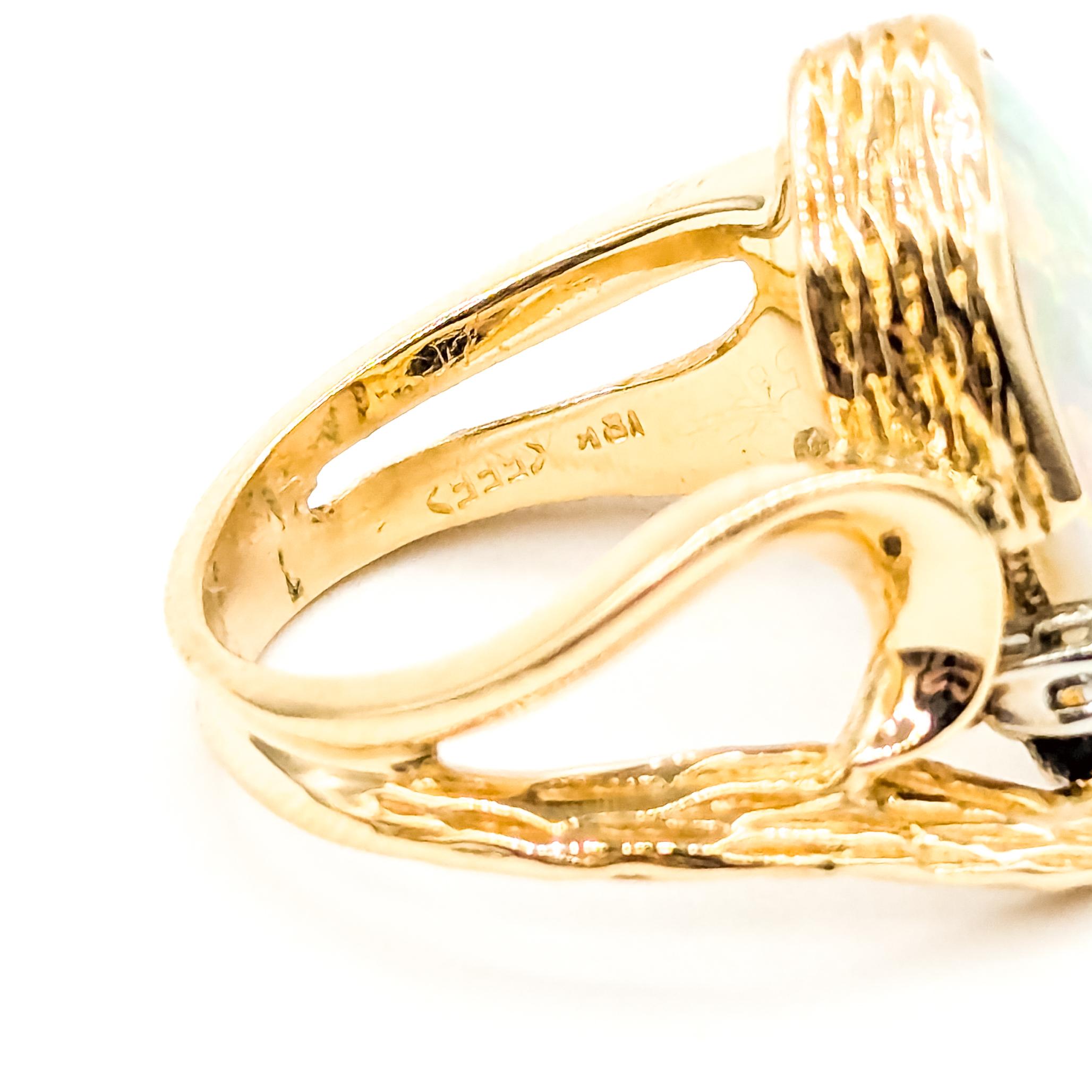Anello artistico a forma libera con opale australiano e diamante in 18 carati in vendita 4