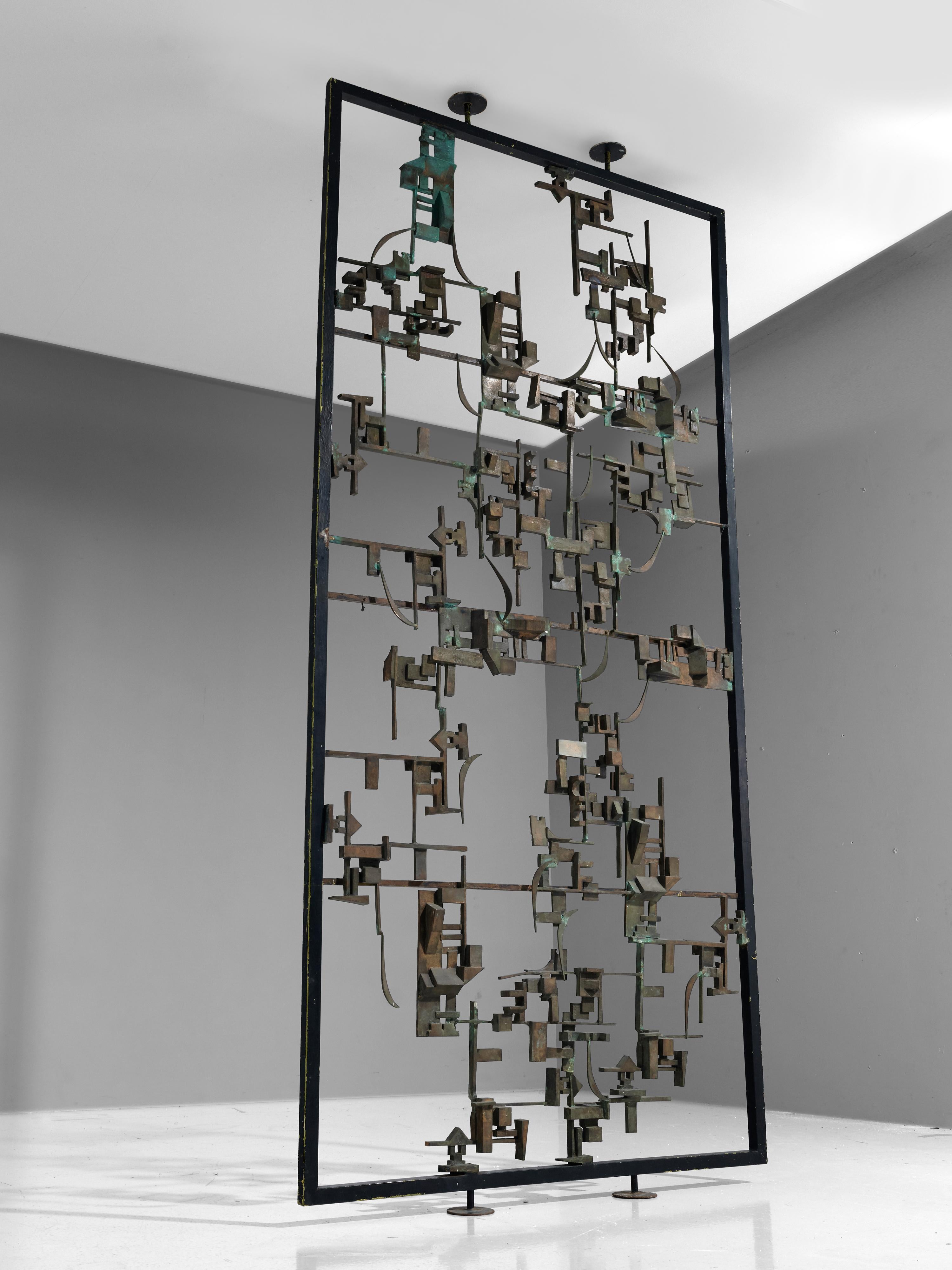 Mid-Century Modern Artistic Hand-Crafted Room Divider in Bronze For Sale