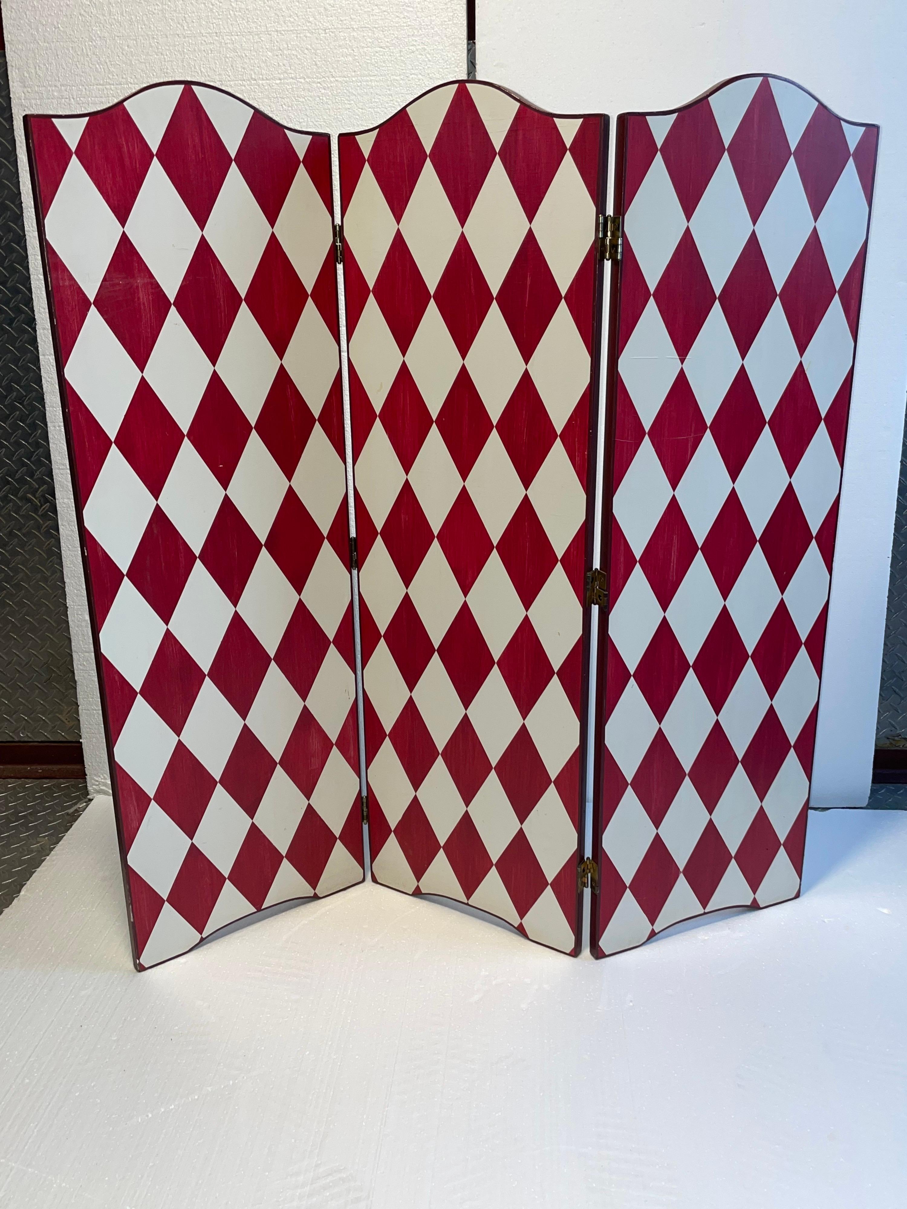 Artistic Hand Painted French Screen Divider in a Festive White and Deep Red For Sale 3