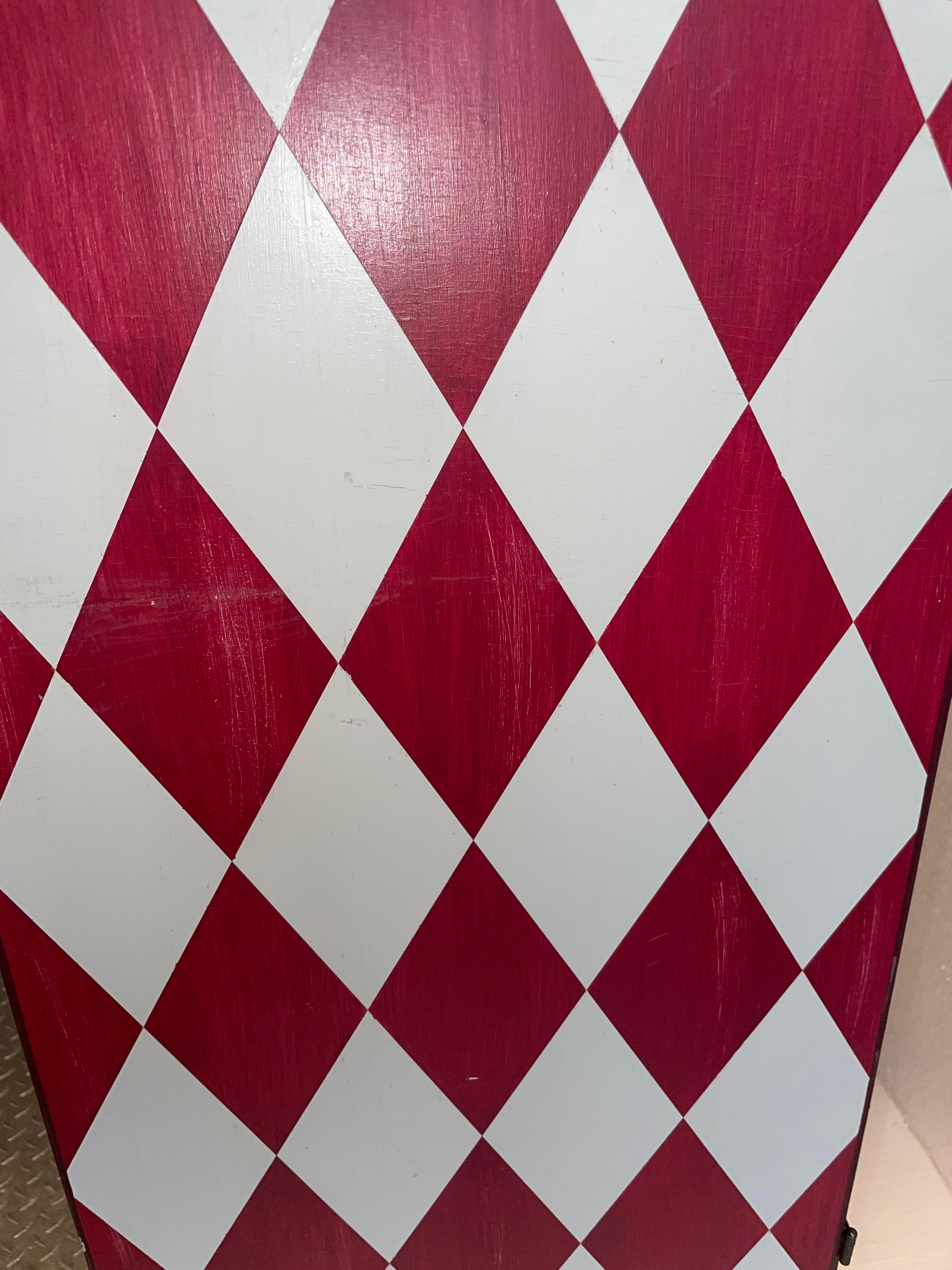 Artistic Hand Painted French Screen Divider in a Festive White and Deep Red For Sale 8