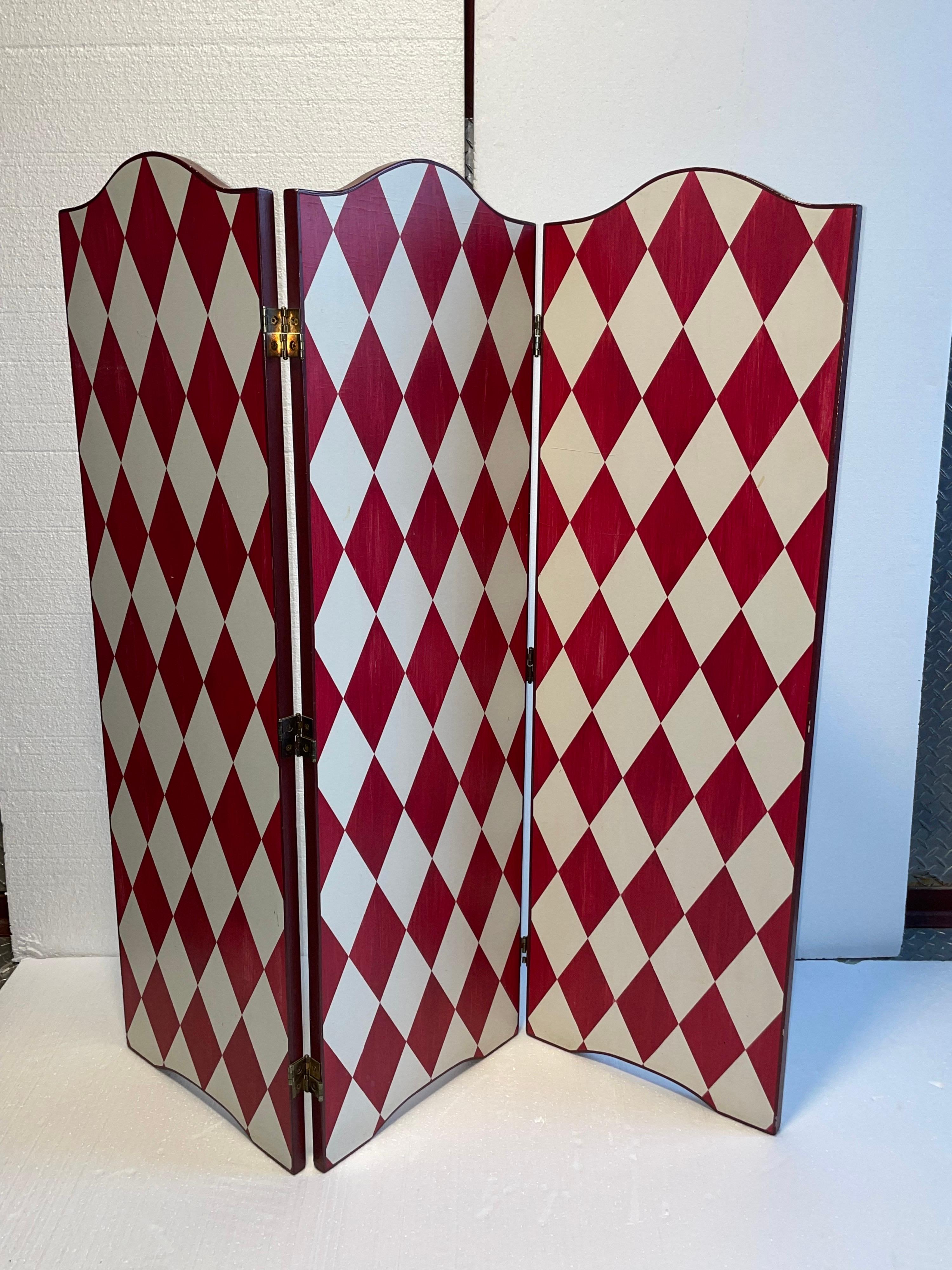 Artistic Hand painted Screen divider in a festive white and deep red. 