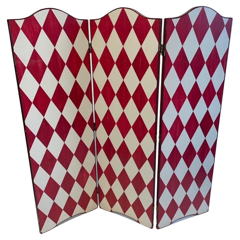 Artistic Hand Painted French Screen Divider in a Festive White and Deep ...