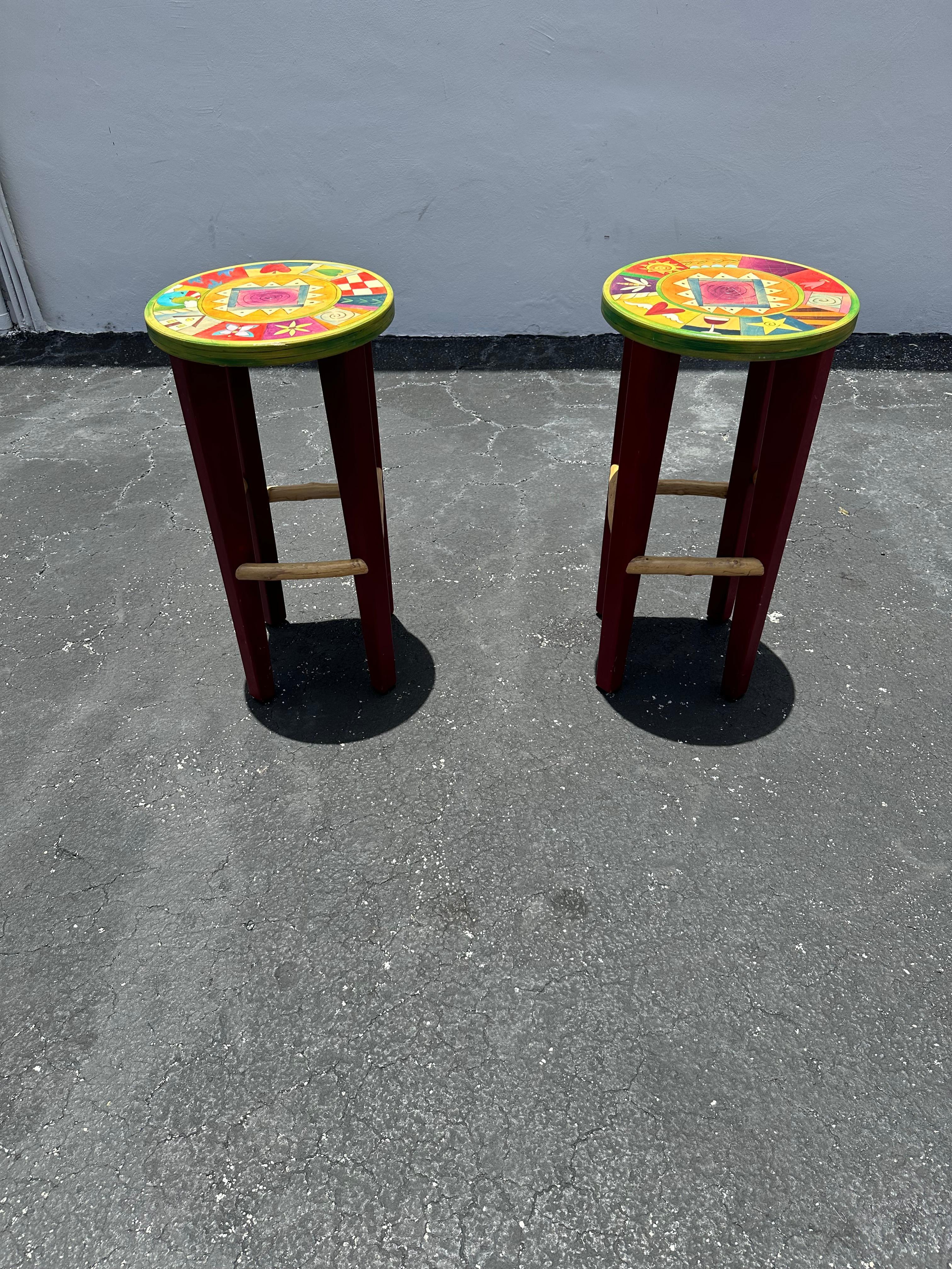 Artistic Hand Painted Whimsical Mckenzies Child Style Table and Stools, Set of 3 For Sale 6