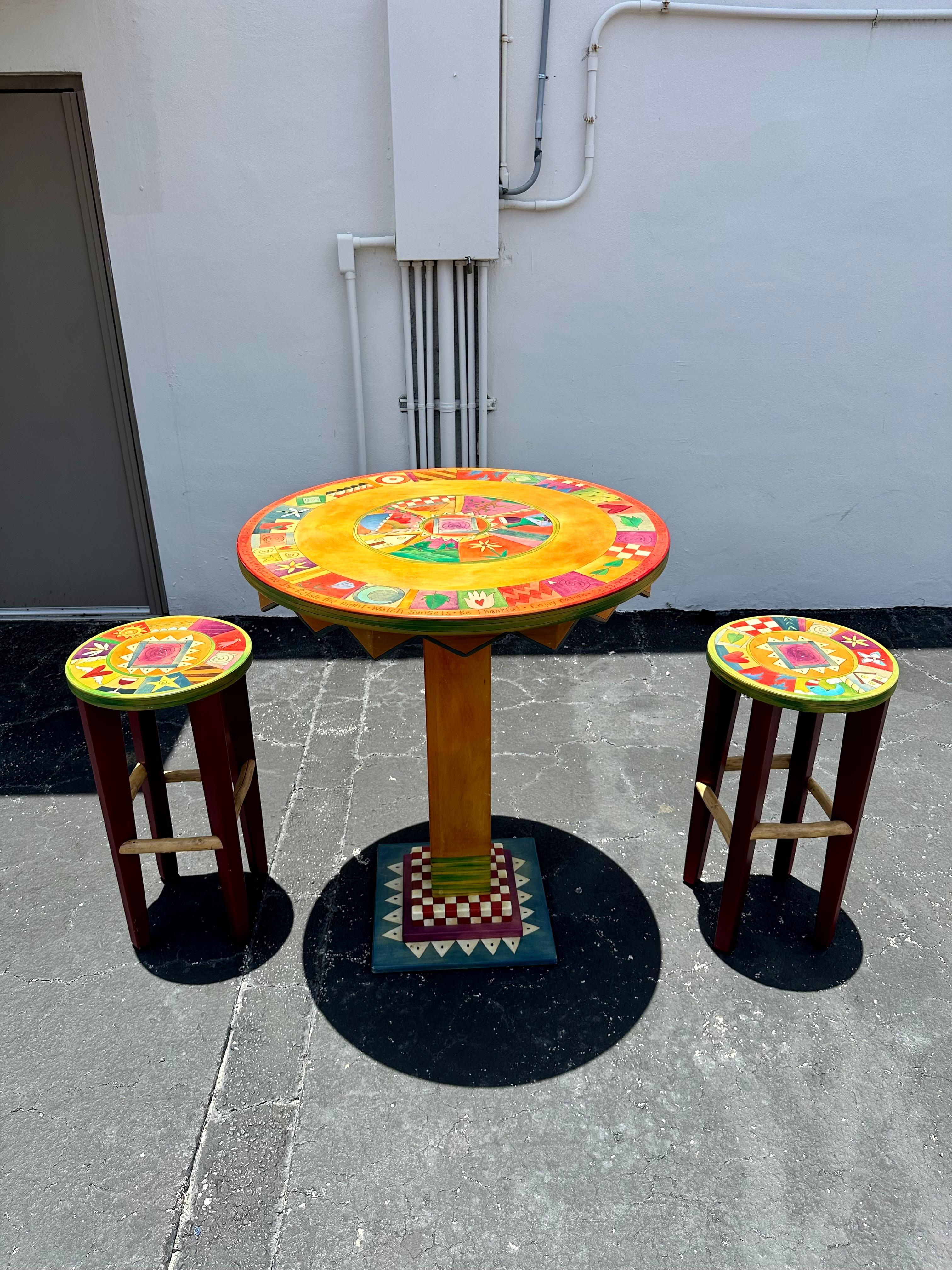 American Artistic Hand Painted Whimsical Mckenzies Child Style Table and Stools, Set of 3 For Sale