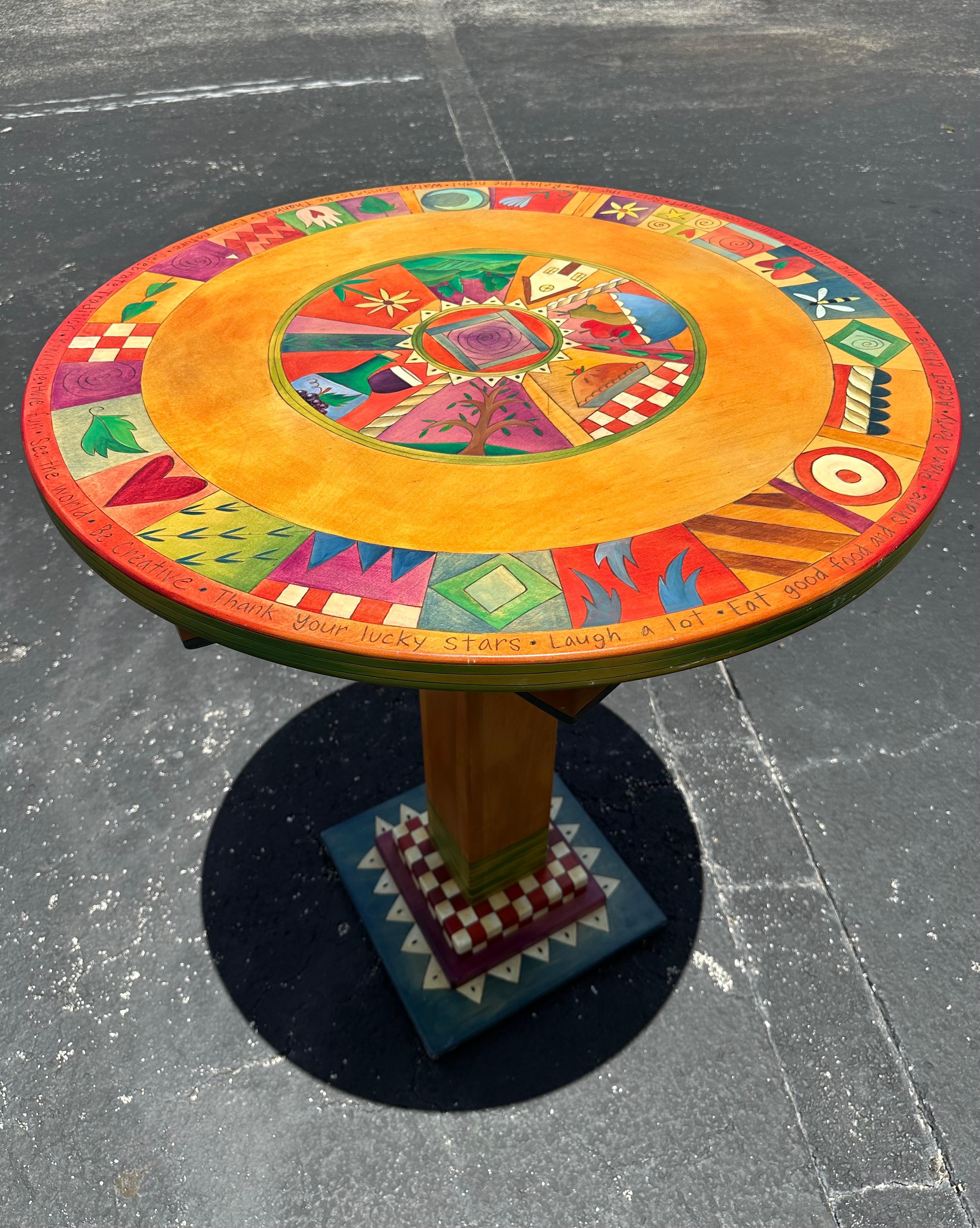 Contemporary Artistic Hand Painted Whimsical Mckenzies Child Style Table and Stools, Set of 3 For Sale