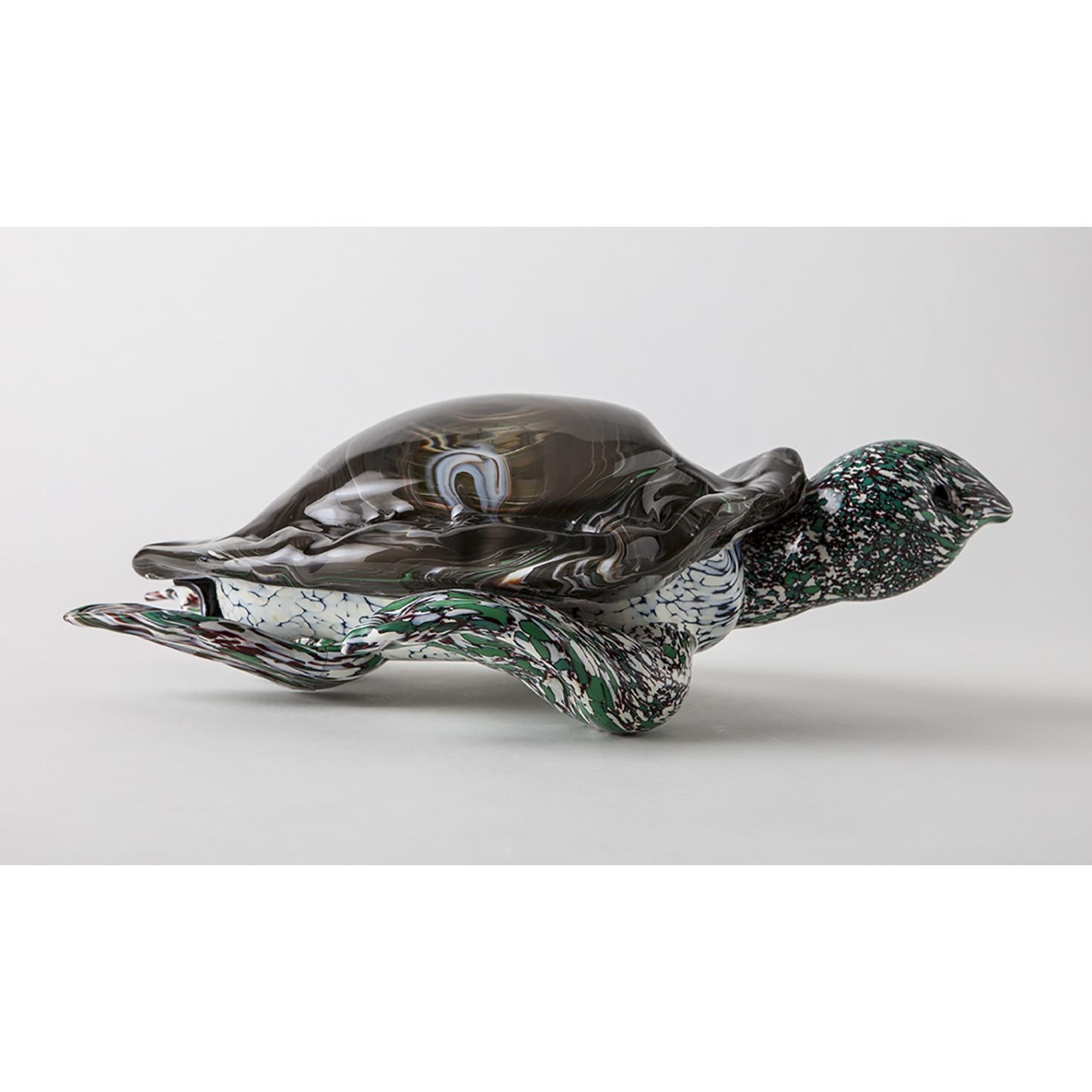 Modern Artistic Handmade Murano Glass Sculpture Aquamarine Turtle For Sale