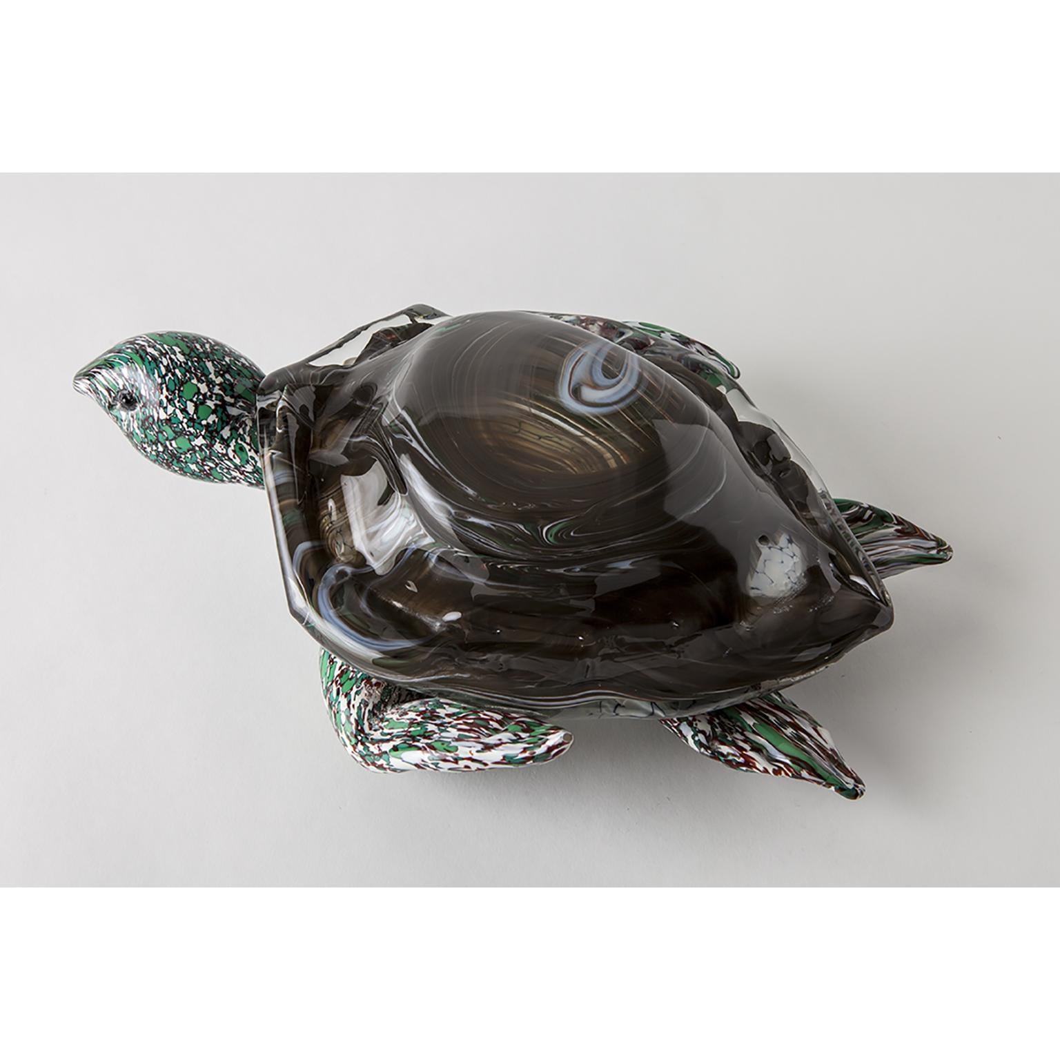 Italian Artistic Handmade Murano Glass Sculpture Aquamarine Turtle For Sale