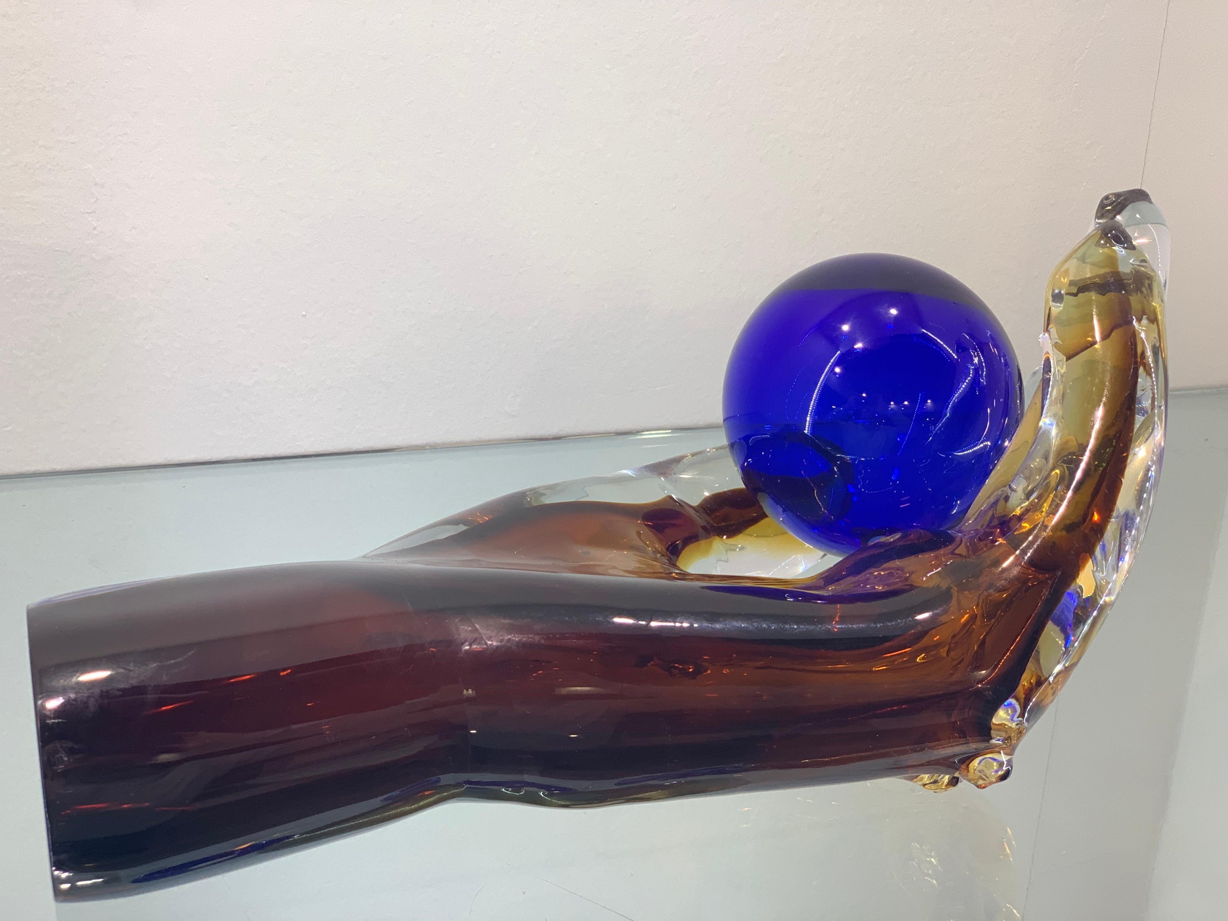 Contemporary Artistic Handmade Murano Glass Sculpture Epic Hand For Sale