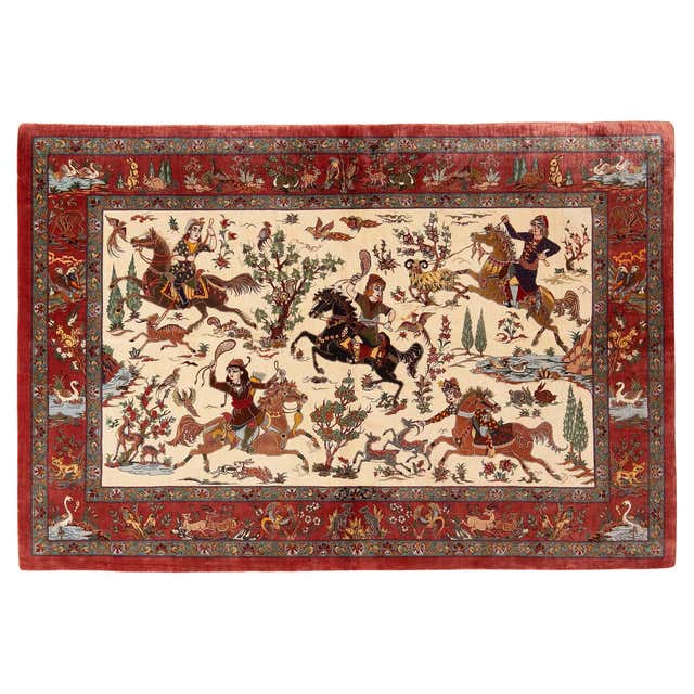 Antique Persian Hunting Scene Kerman Rug. Size: 14' 8