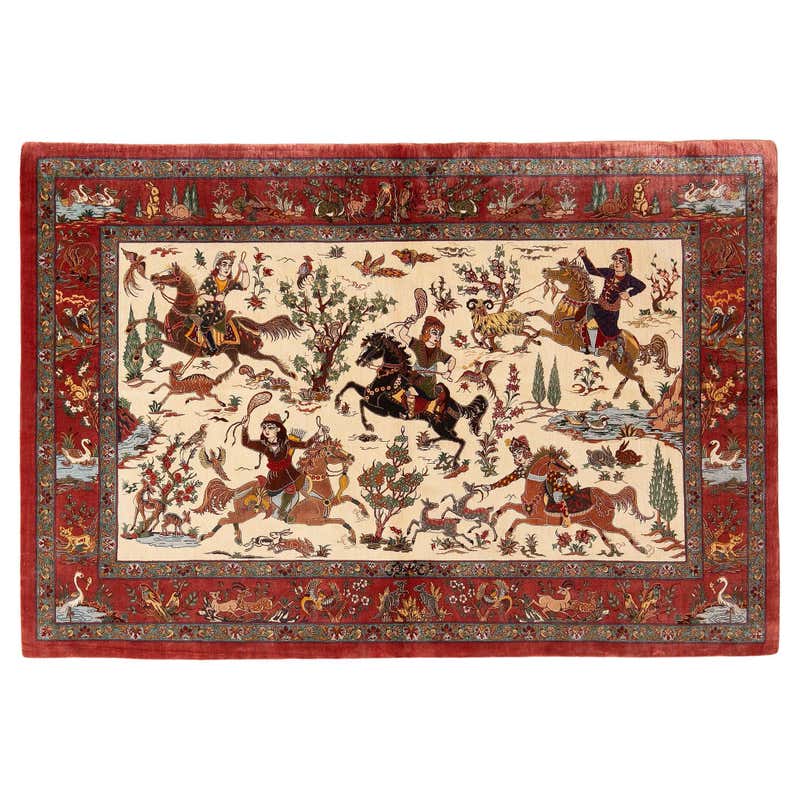 Antique Persian Hunting Scene Kerman Rug. Size: 14' 8