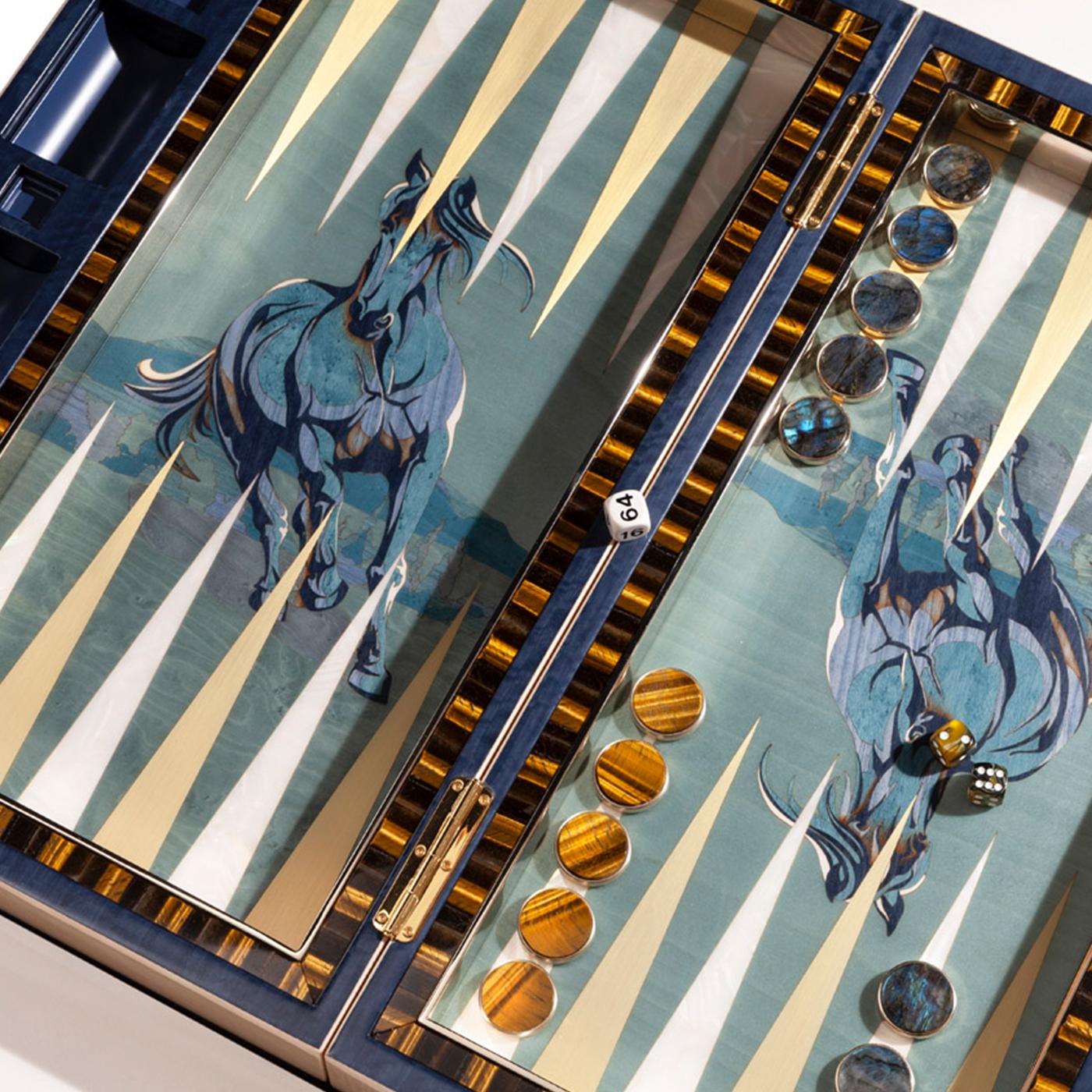 Legno Set da Backgammon Artistics intarsiato e policromo di Fabio Calagna di RARO MILANO in vendita