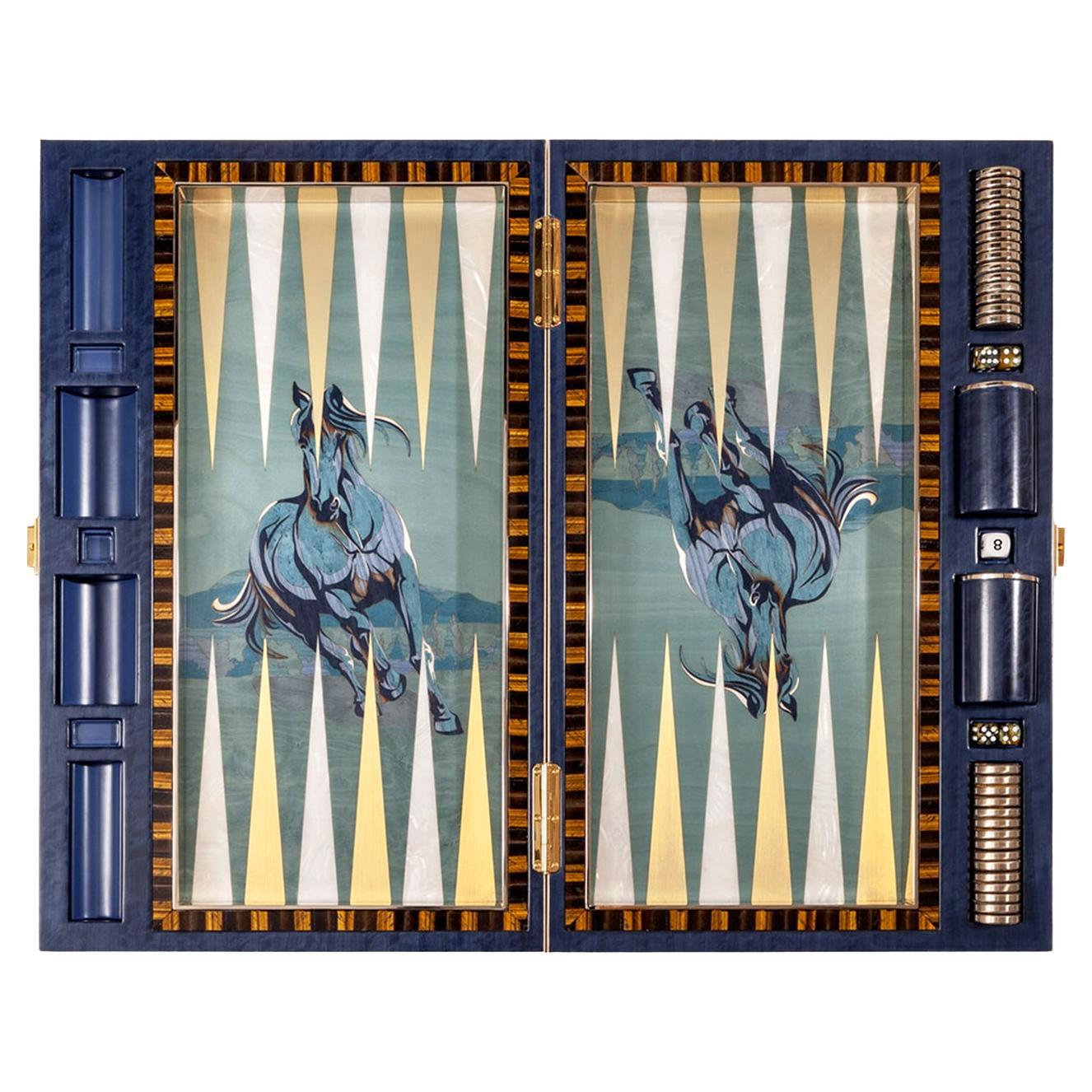 Artistic Inlaid Polychrome Backgammon Set by Fabio Calagna by RARO MILANO