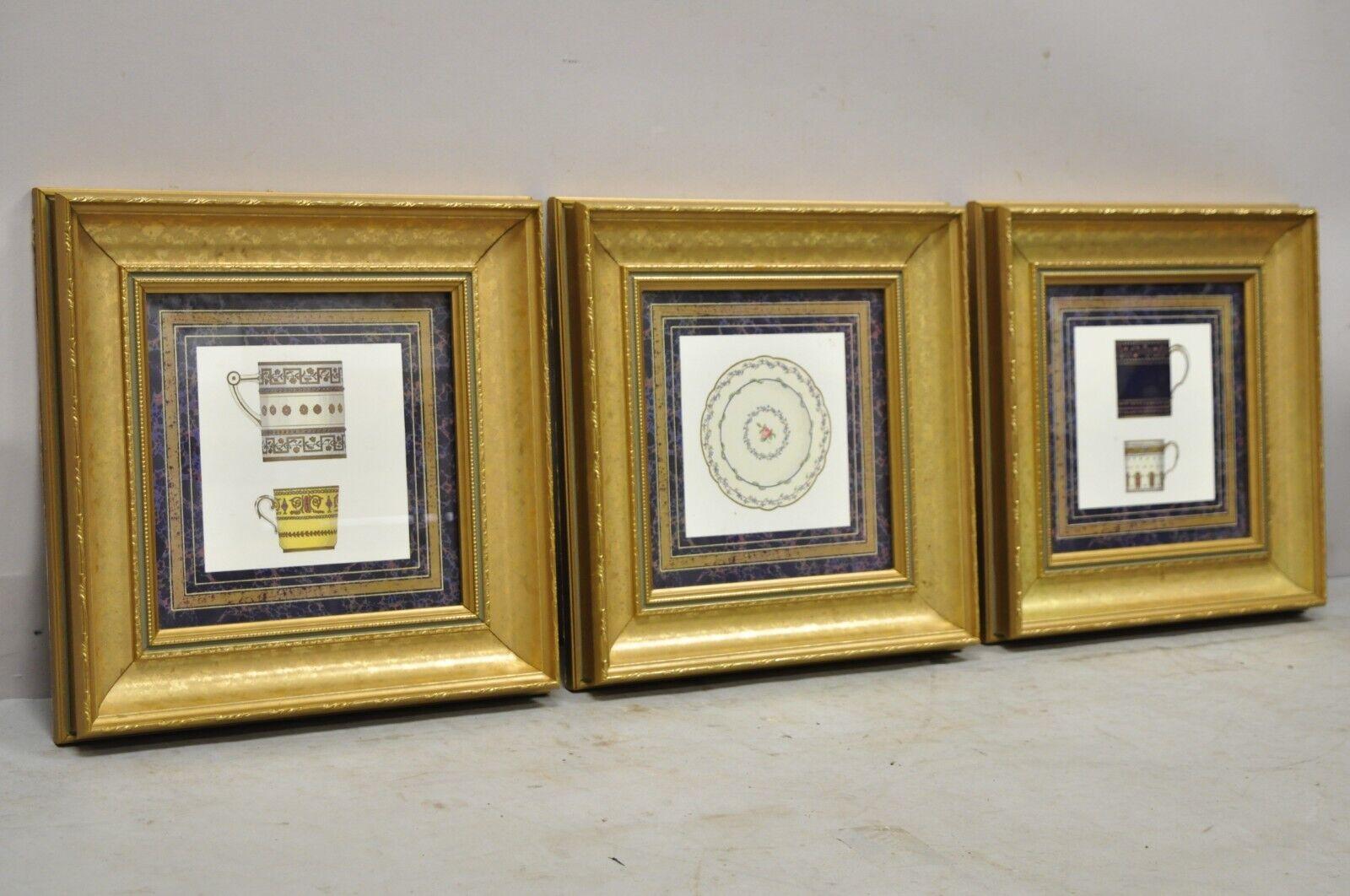 Artistic innovations framed art print Canada plate and cups - 3 pc set. Item features ornate gold frames, glass front, one print with plate and 2 others with cups, original labels, great style and form. Circa late 20th century. Measurements: 13.5