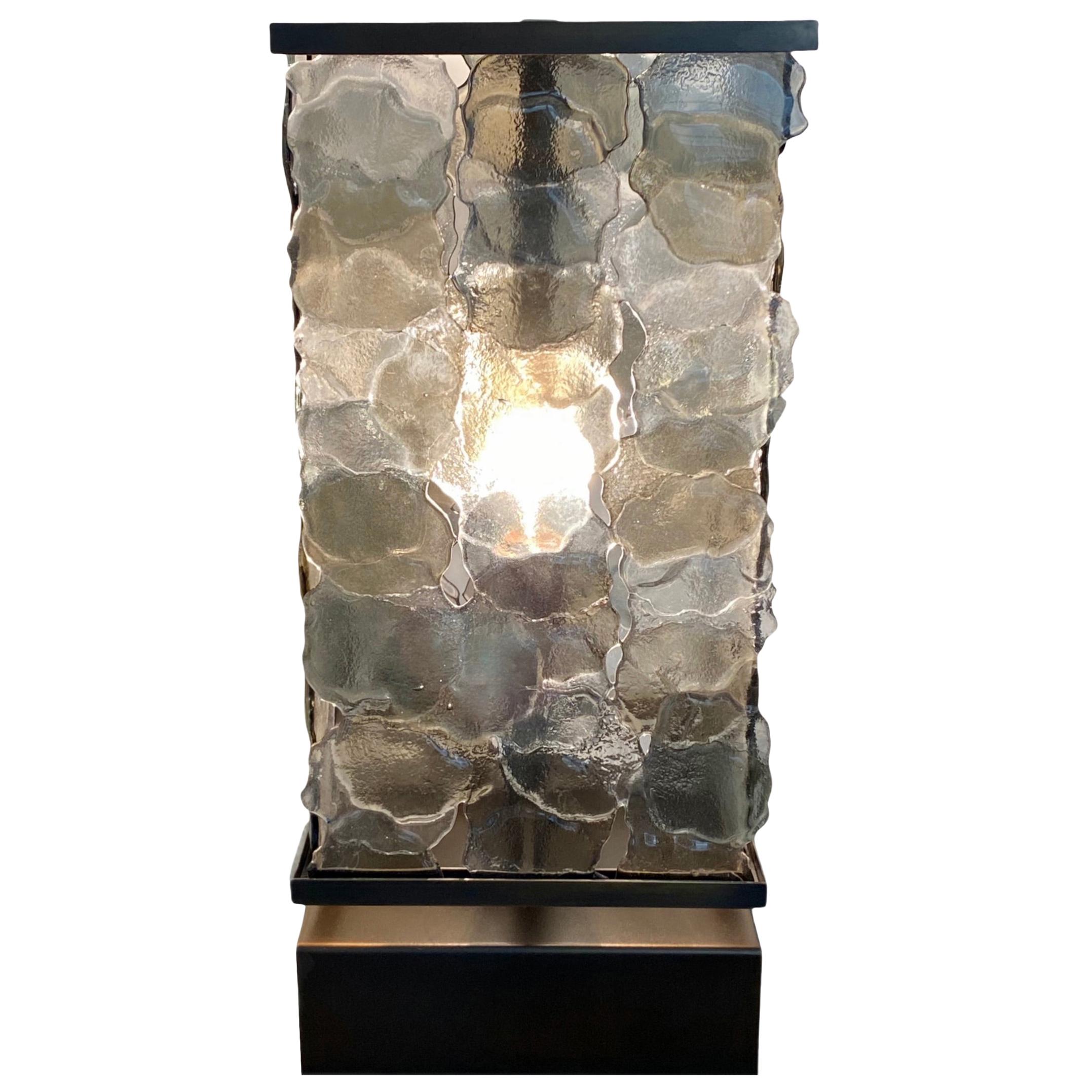 Artistic Large Sculptural Table Lamp with Metal Base and Black Fabric Cord