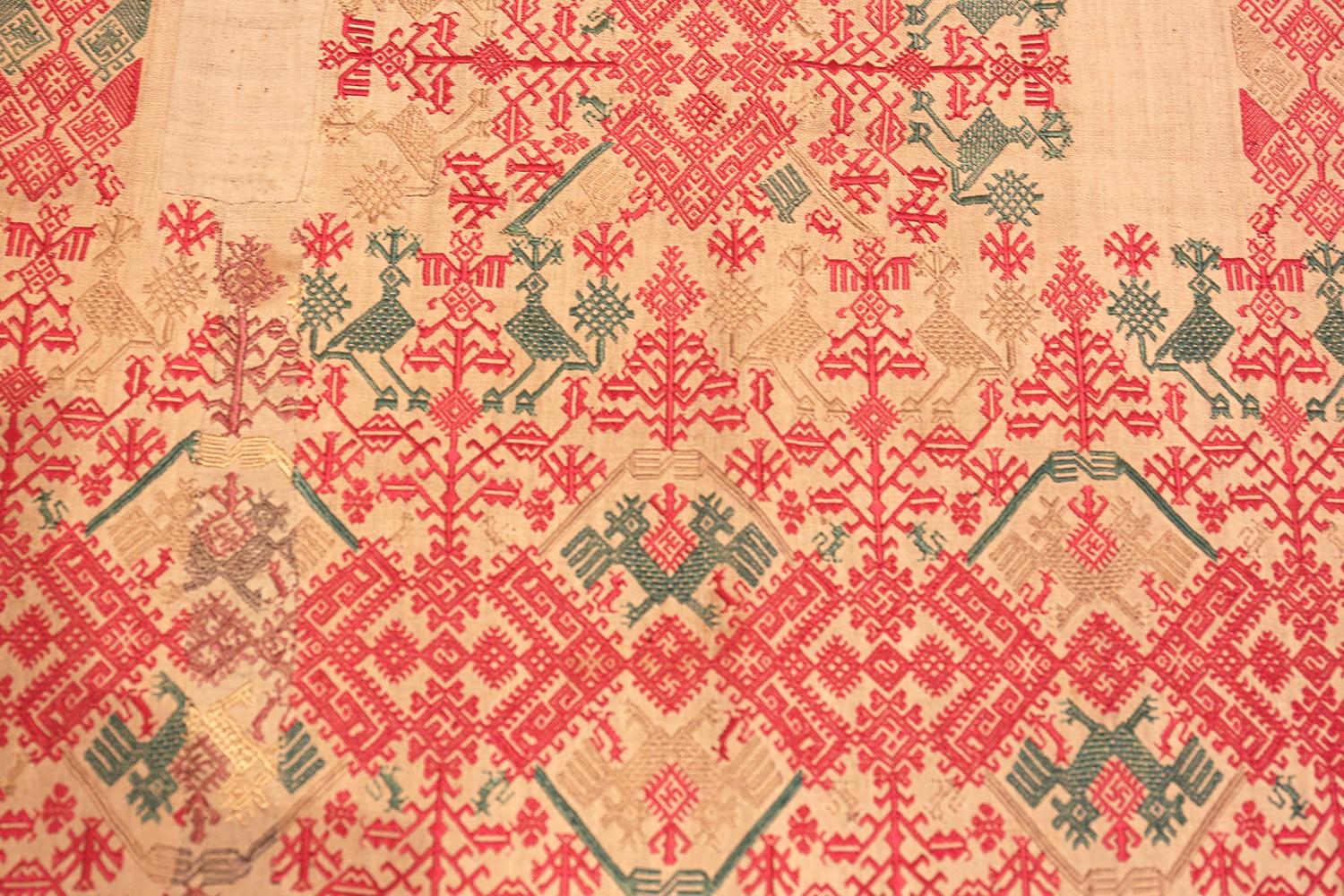 Hand-Knotted Artistic Long And Narrow Size Antique Greek Embroidery Textile 1'8