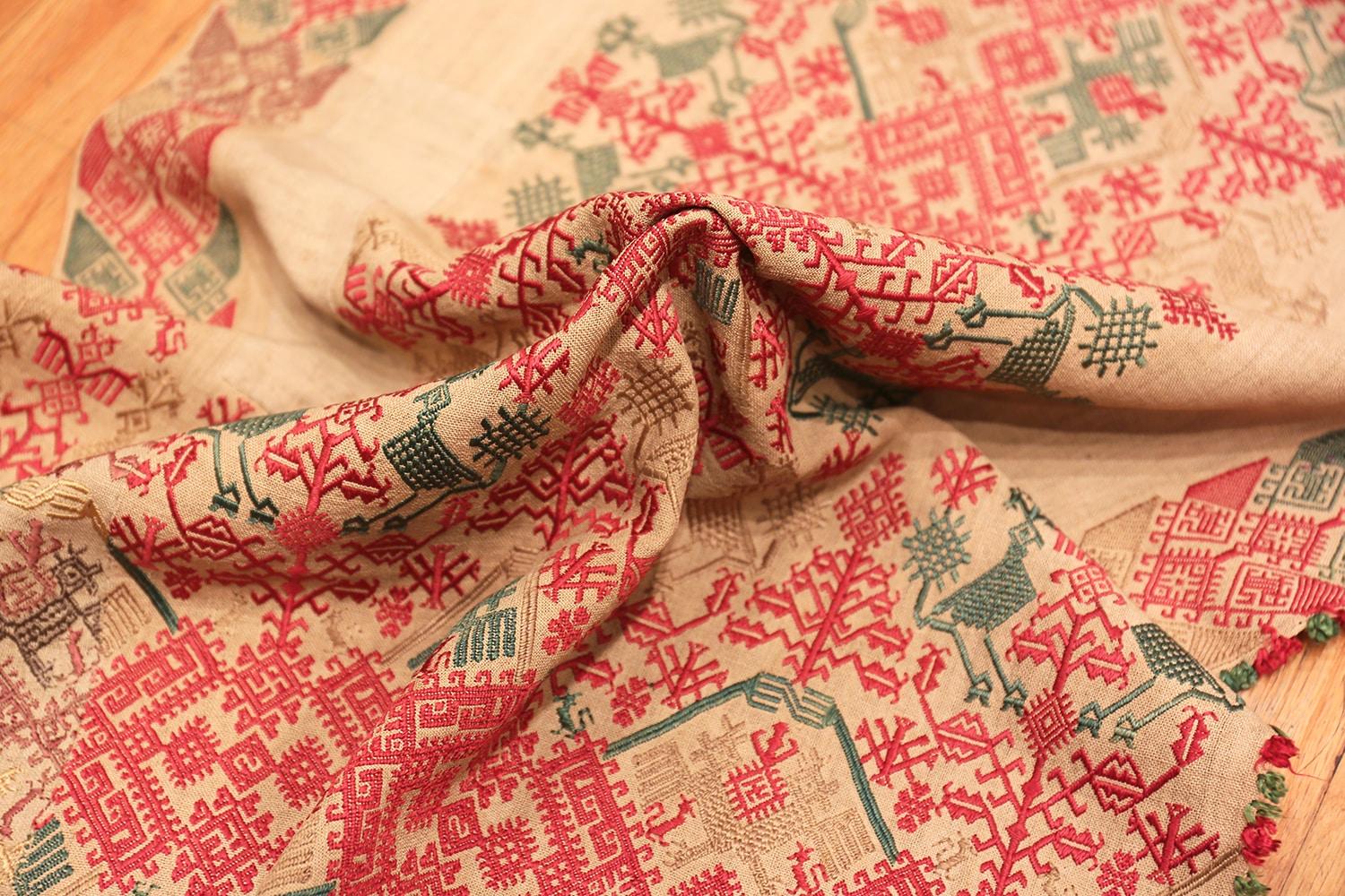 Artistic Long And Narrow Size Antique Greek Embroidery Textile 1'8