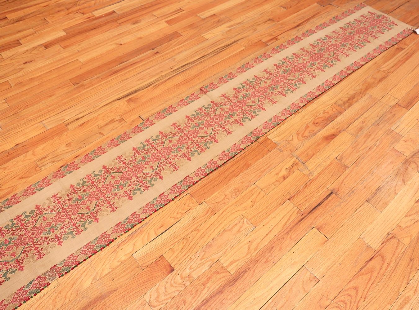 19th Century Artistic Long And Narrow Size Antique Greek Embroidery Textile 1'8