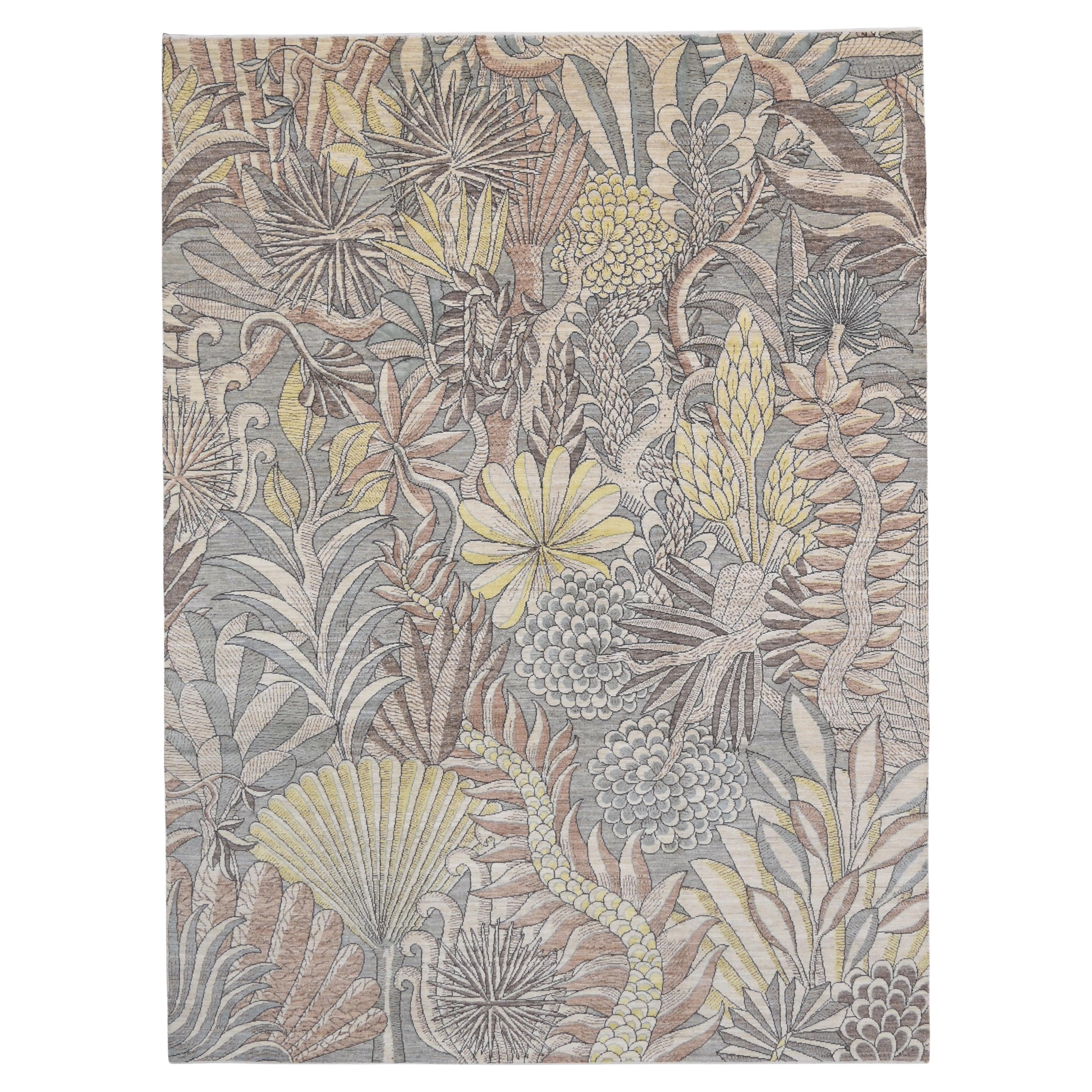 Artistic Lush Floral Designed Wool and Silk Rug 9'x12'1''