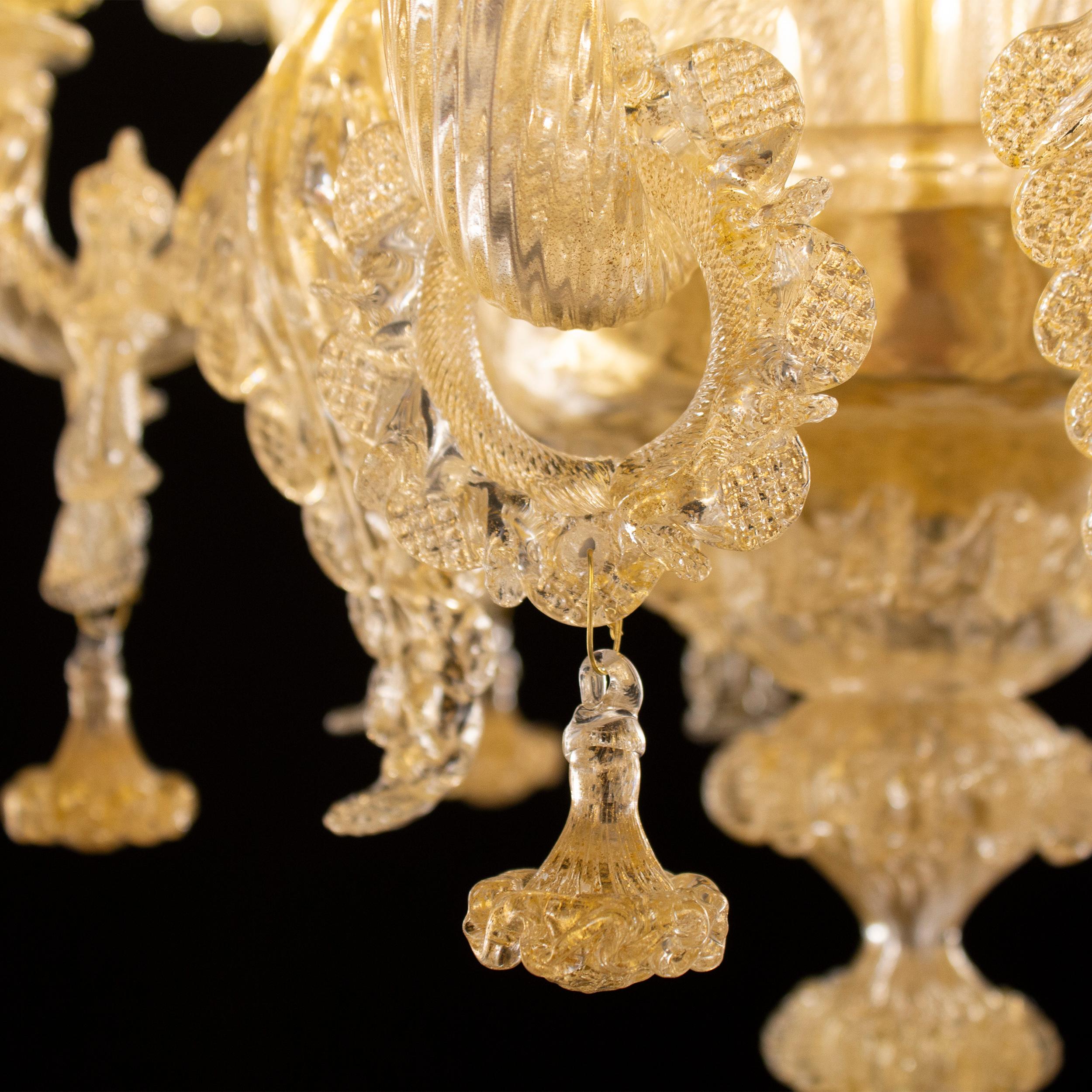 Lampadario artistico di lusso a 6 bracci in vetro di Murano oro di Multiforme in vendita 1