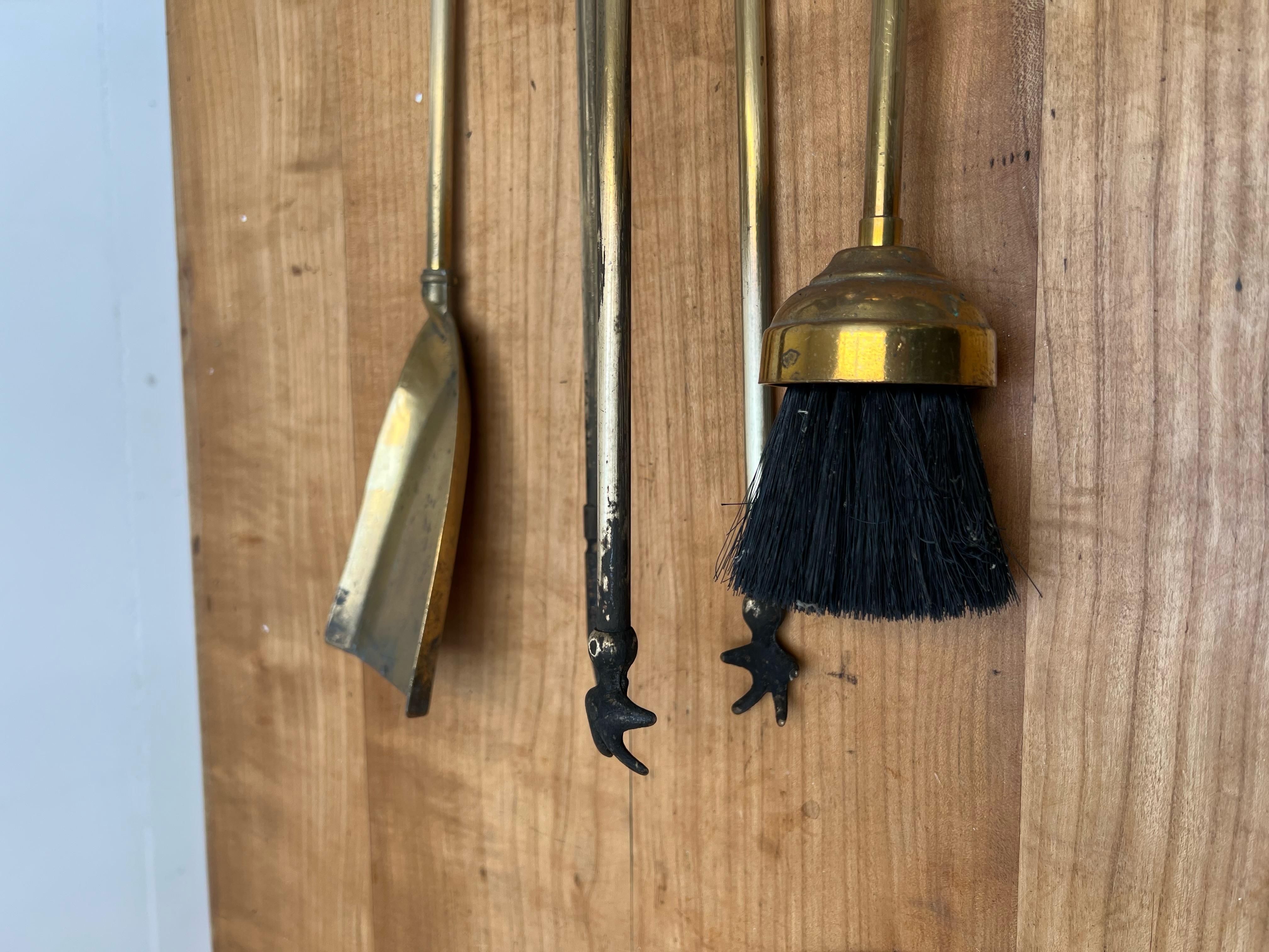 Artistic Mid-Century Modern Hand Crafted Bronze Duck Heads Fireplace Tool Set 7