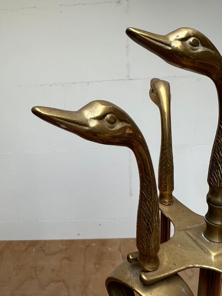 Artistic MidCentury Modern Hand Crafted Bronze Duck Heads Fireplace