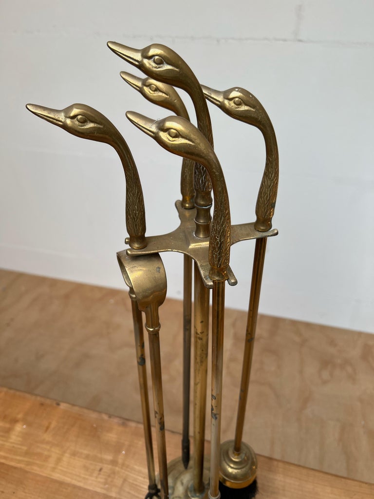 Artistic MidCentury Modern Hand Crafted Bronze Duck Heads Fireplace Tool Set at 1stDibs duck