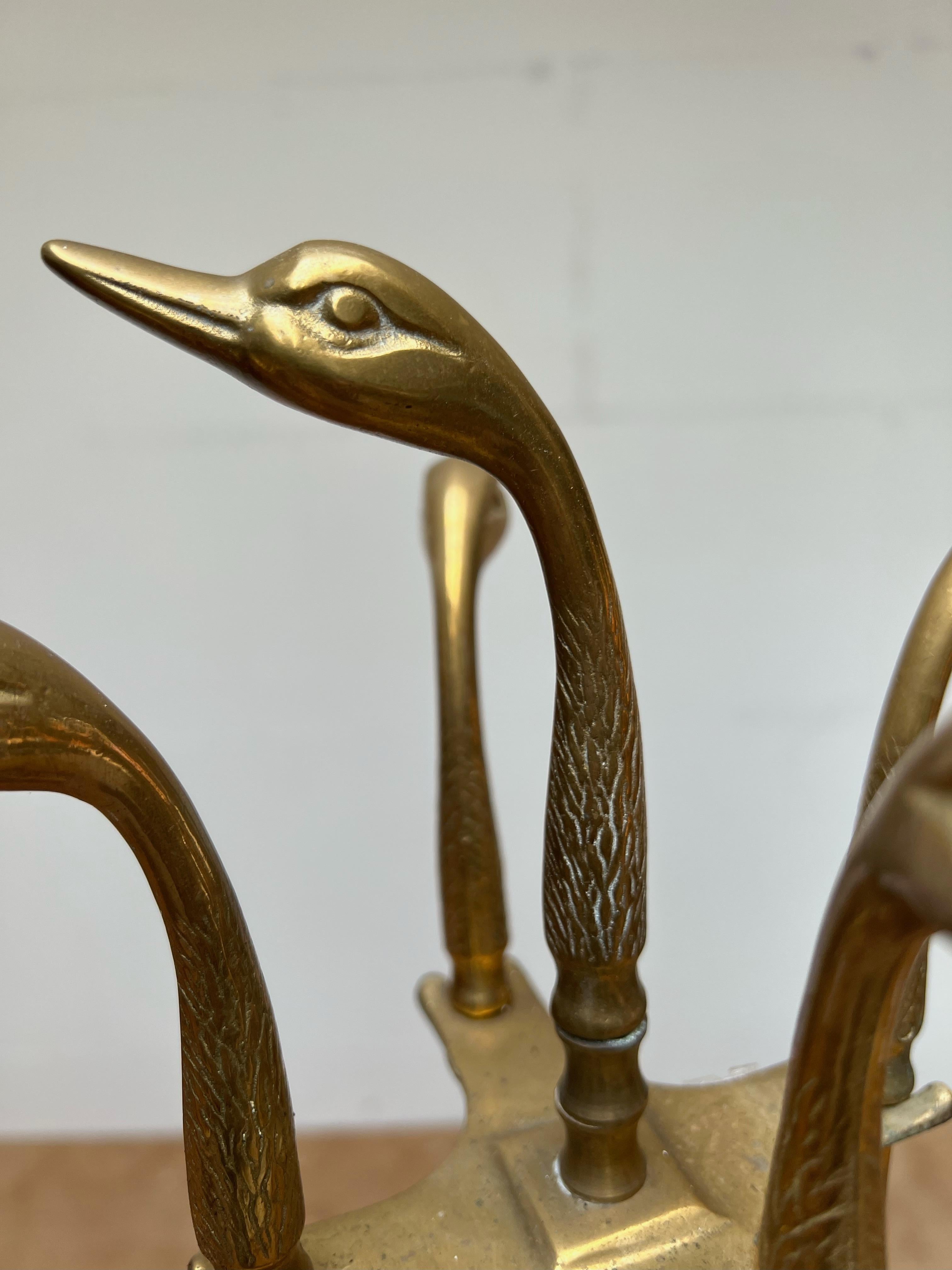 Hand-Crafted Artistic Mid-Century Modern Hand Crafted Bronze Duck Heads Fireplace Tool Set