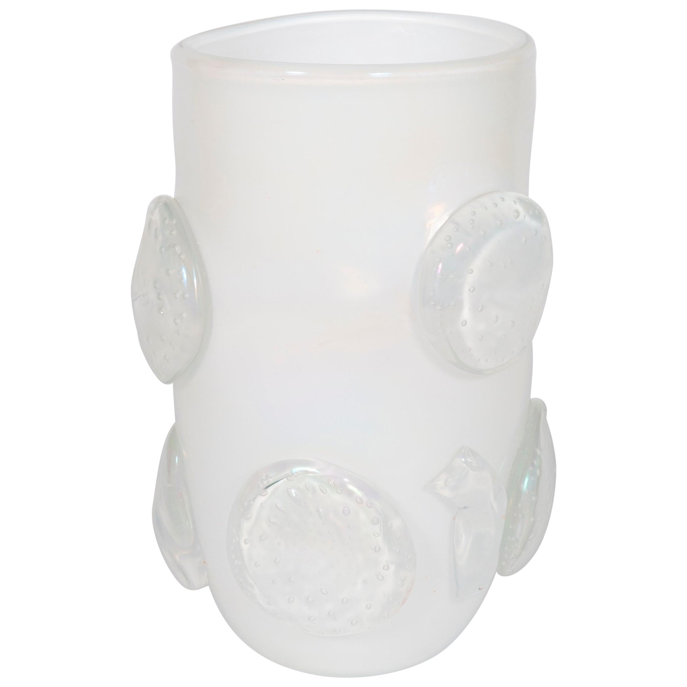 Artistic Milk-White Murano Glass Vase, by Romano Donà, Italy, 1990s