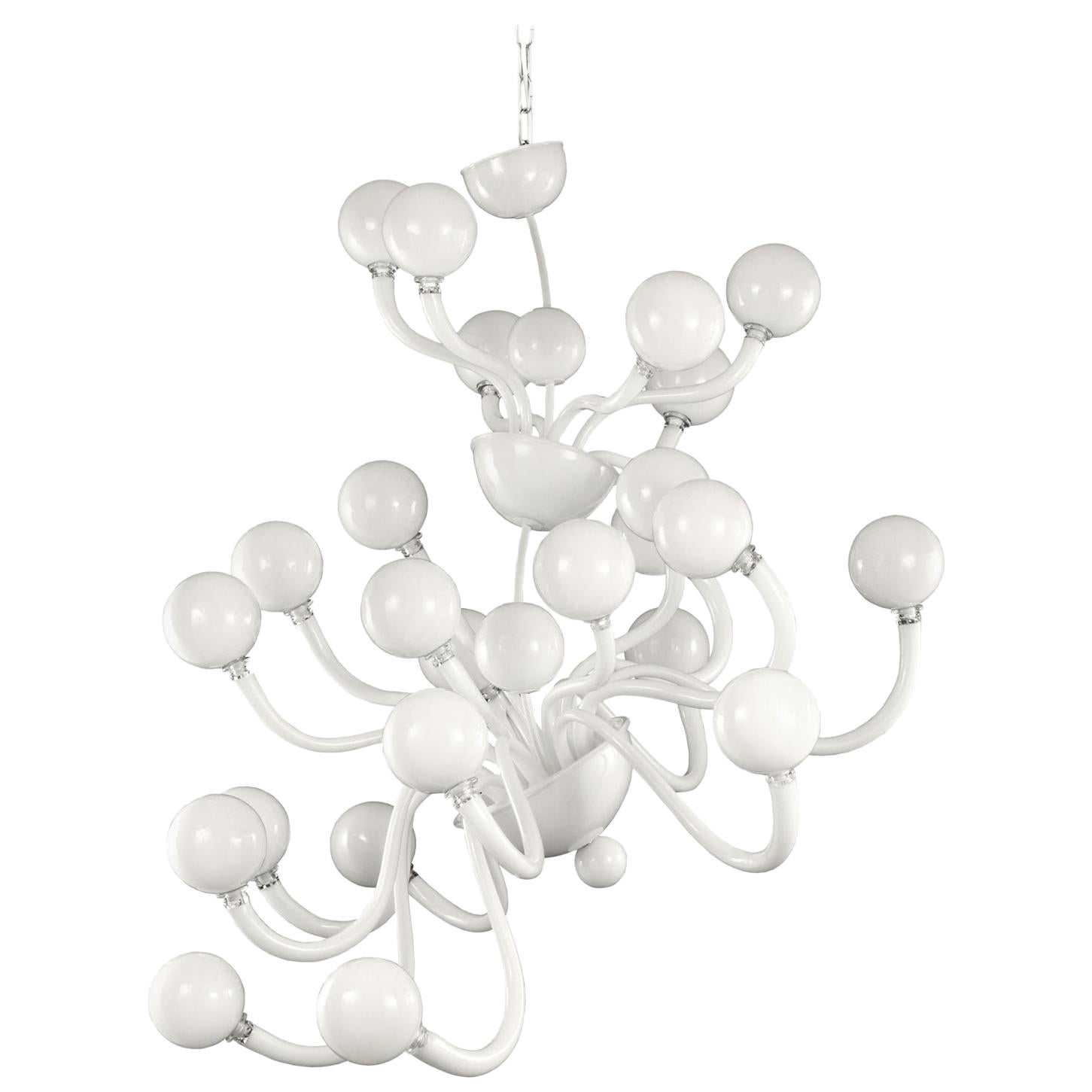 21st Century Artistic  Chandelier 24 Arms White Murano Glass by Multiforme For Sale