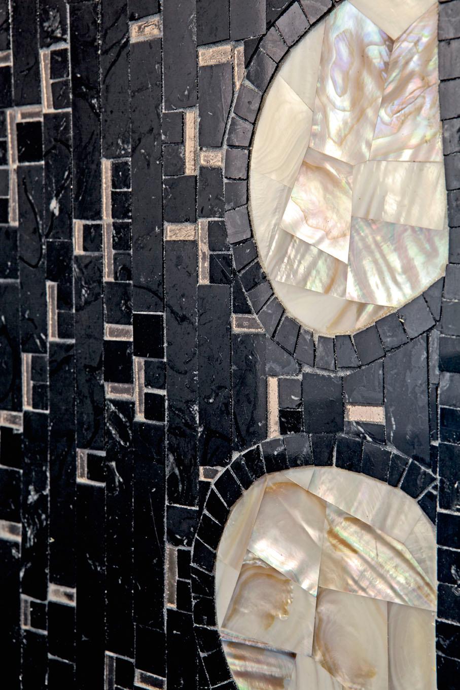 Modern Artistic Mosaic Handmade Gold & Platinum Leaf Mother of Pearl For Sale