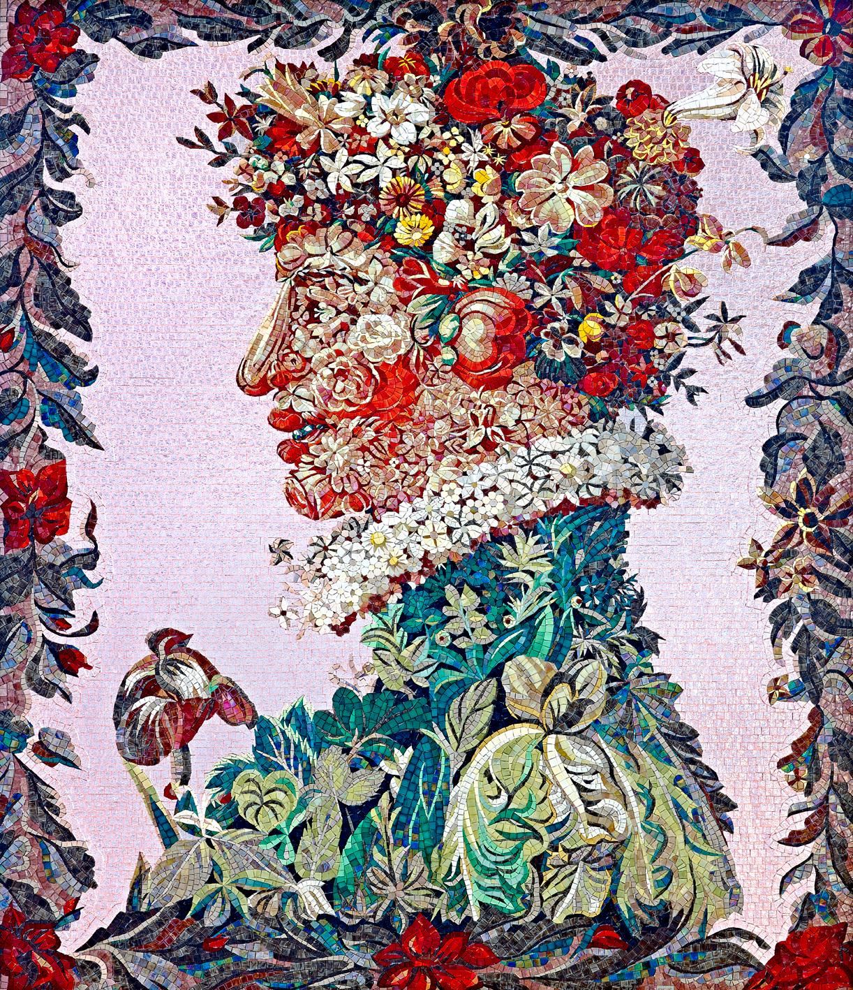 Italian Artistic Mosaic Handmade Portrait Wall Decor Dimension and Colors Customizable For Sale