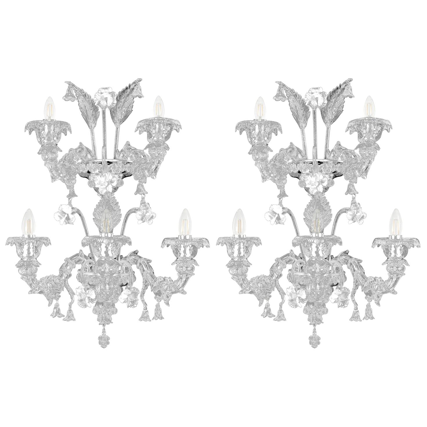 Artistic Murano Rezzonico Sconce 3+2arms Clear Glass Nabucco by Multiforme For Sale